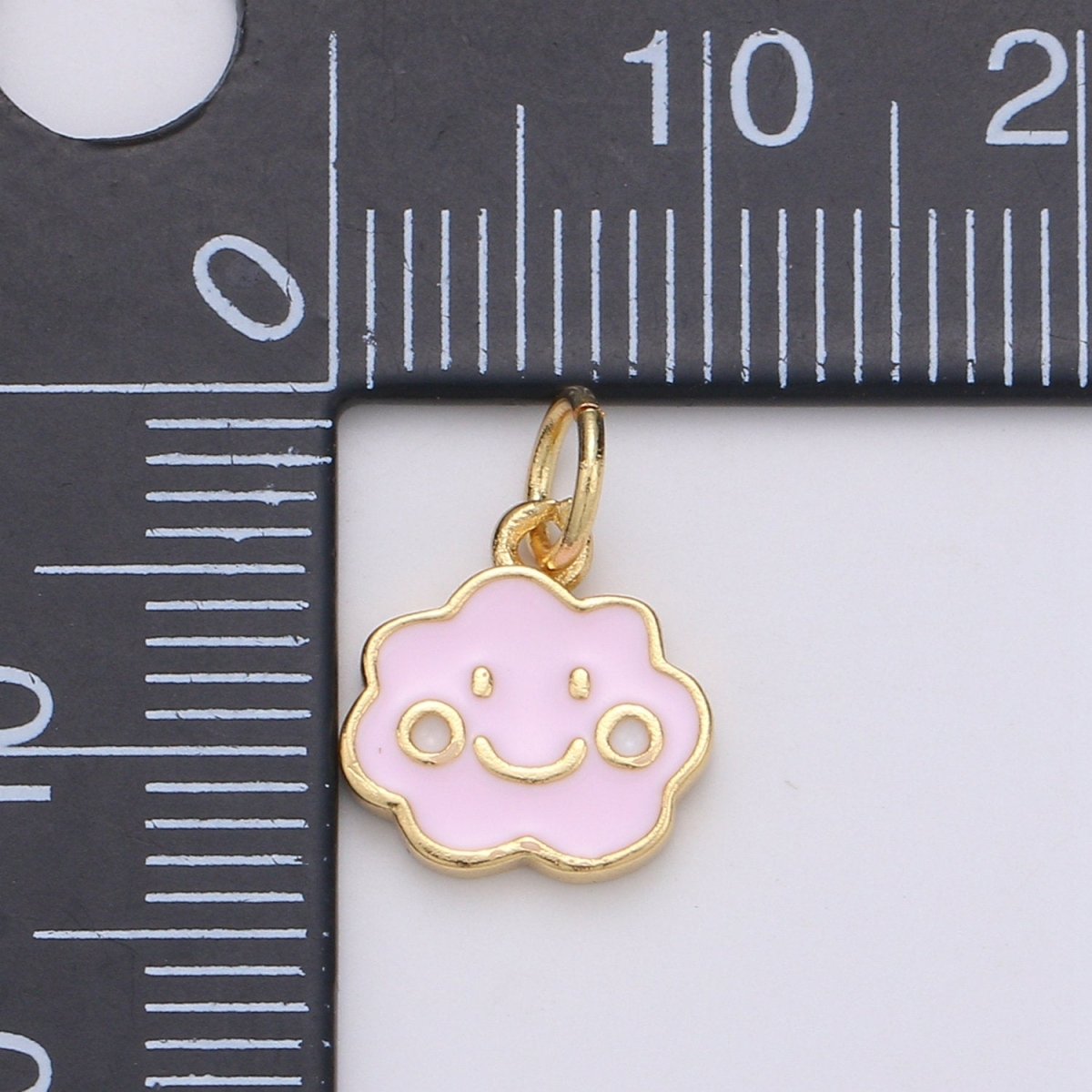 Pink Enamel Happy Smile Roll Cloud 24K Gold Filled Charm, Dainty Pink Sakura Charm, Cherry Blossom petite Charm, D-757