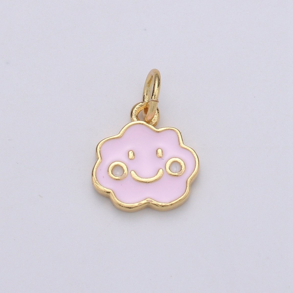 Pink Enamel Happy Smile Roll Cloud 24K Gold Filled Charm, Dainty Pink Sakura Charm, Cherry Blossom petite Charm, D-757
