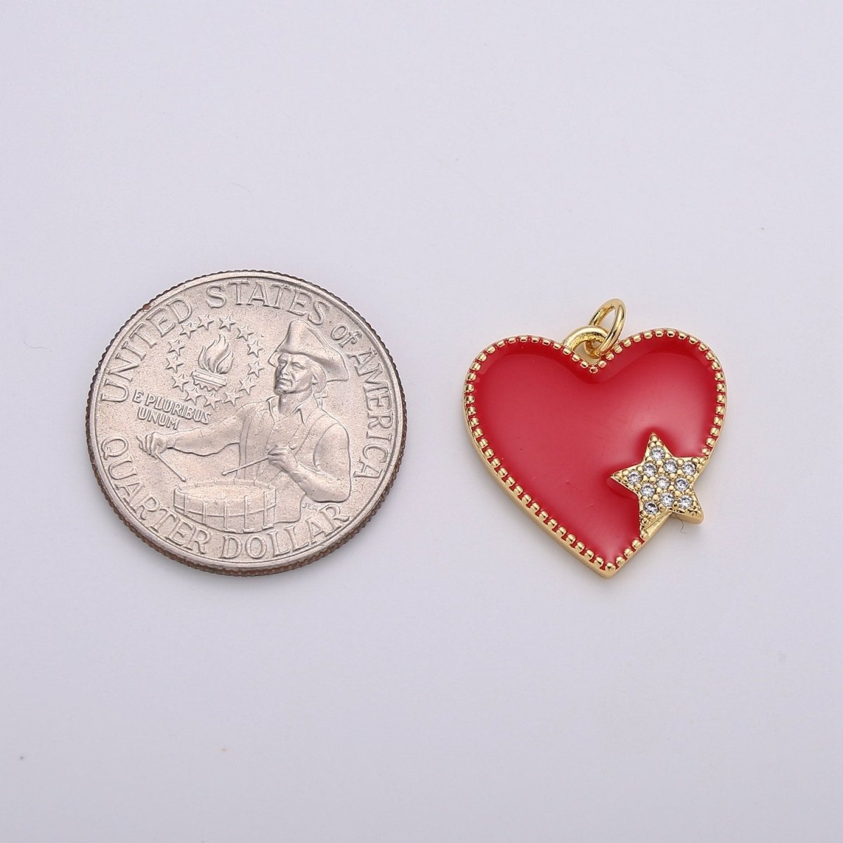 14K Gold Filled Red, Pink Enamel Heart Micro Paved CZ Star Charm | C573 C574