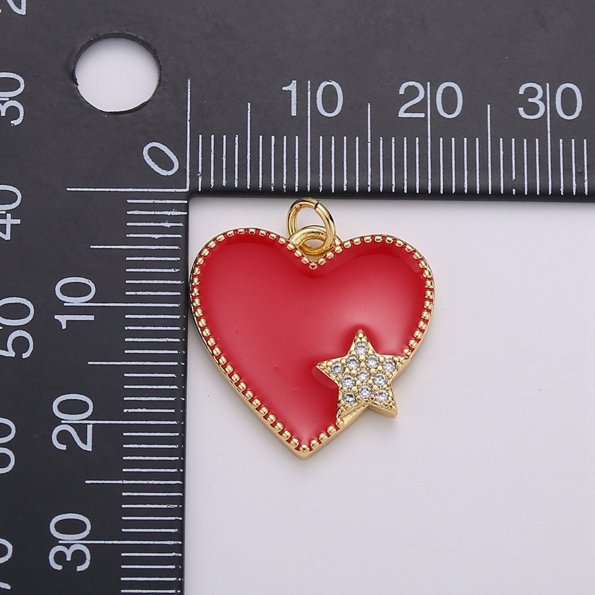 14K Gold Filled Red, Pink Enamel Heart Micro Paved CZ Star Charm | C573 C574