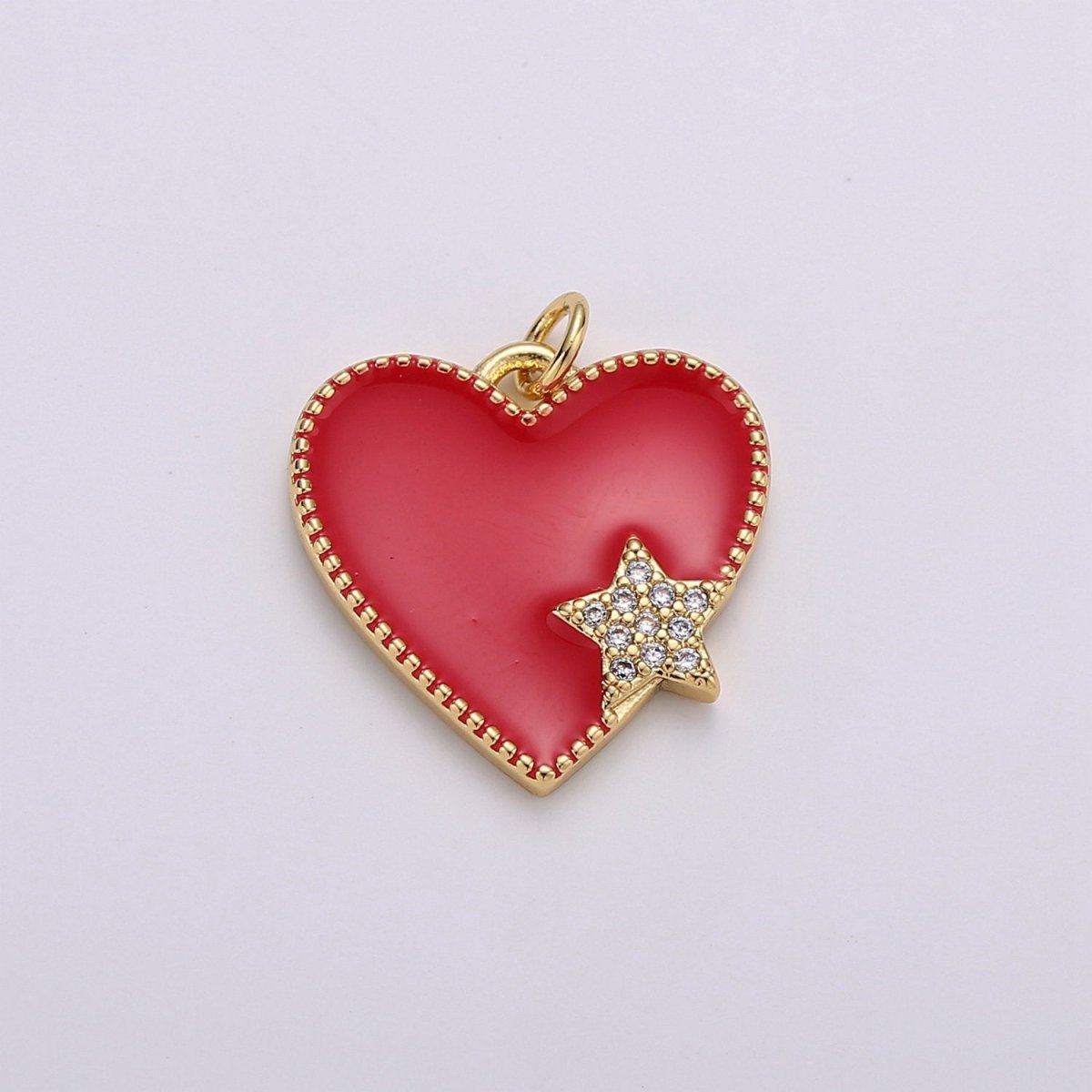 14K Gold Filled Red, Pink Enamel Heart Micro Paved CZ Star Charm | C573 C574