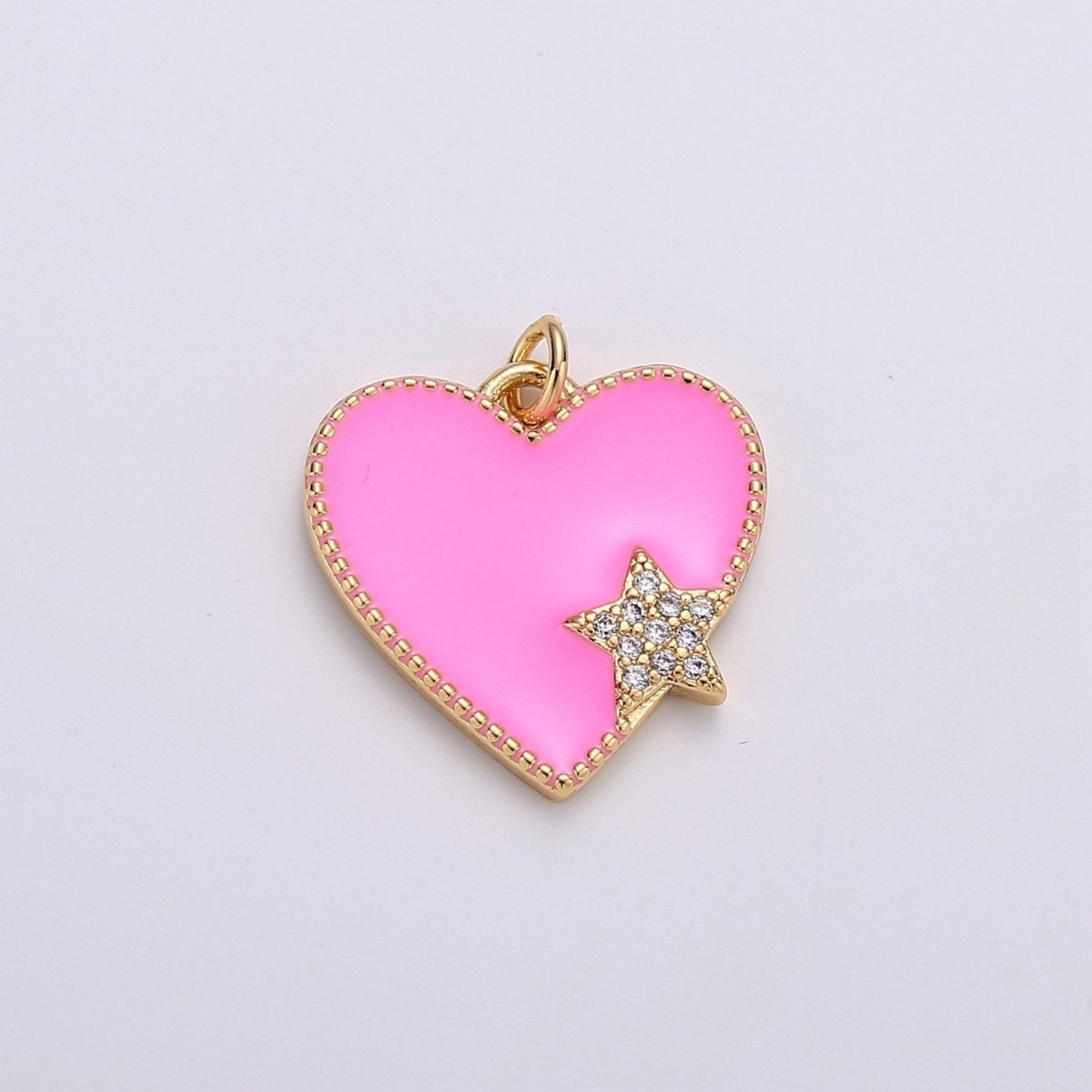 14K Gold Filled Red, Pink Enamel Heart Micro Paved CZ Star Charm | C573 C574