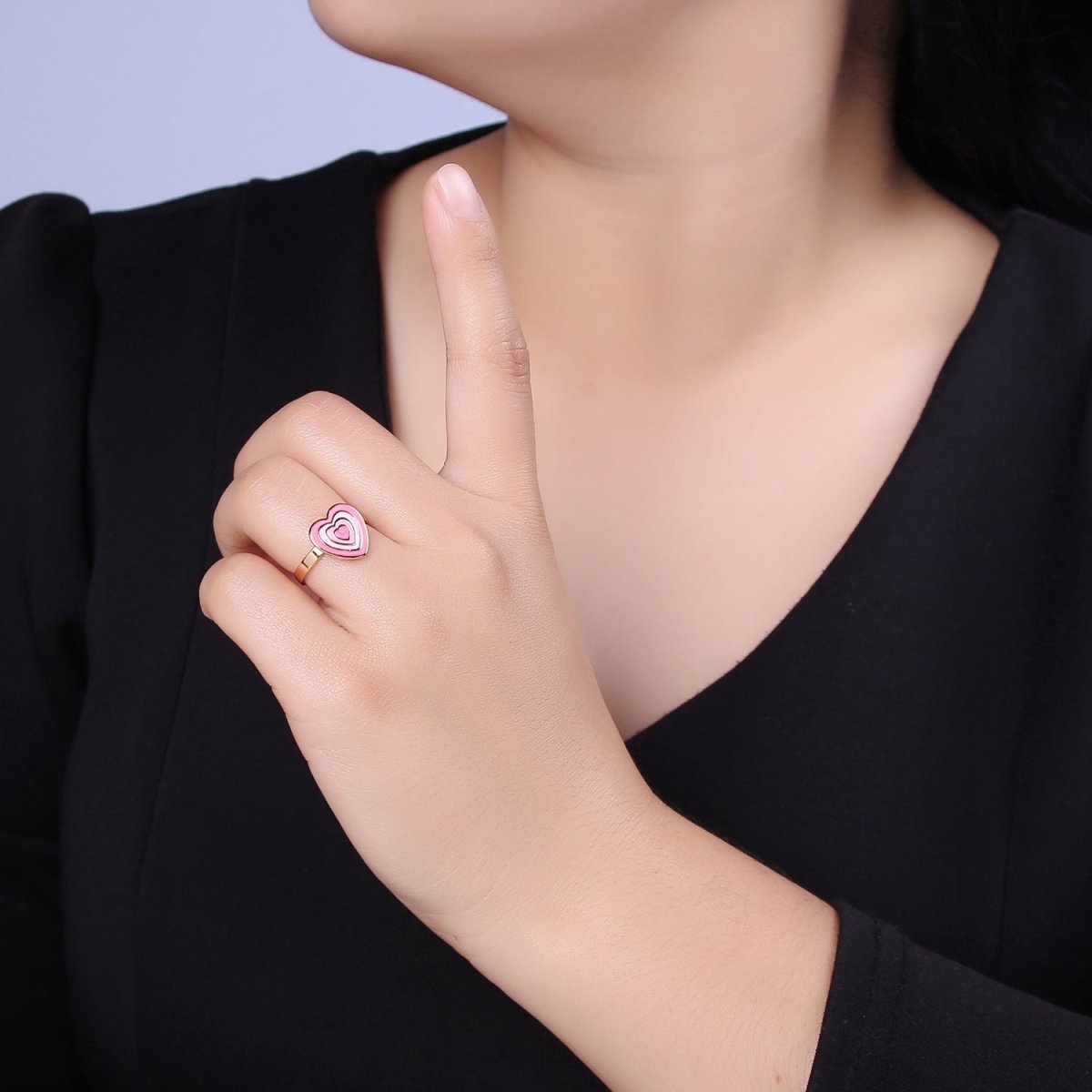 Pink Enamel Heart Ring, You Are Loved For Valentine Jewelry, 24K Gold Filled Love Ring U-471 - DLUXCA