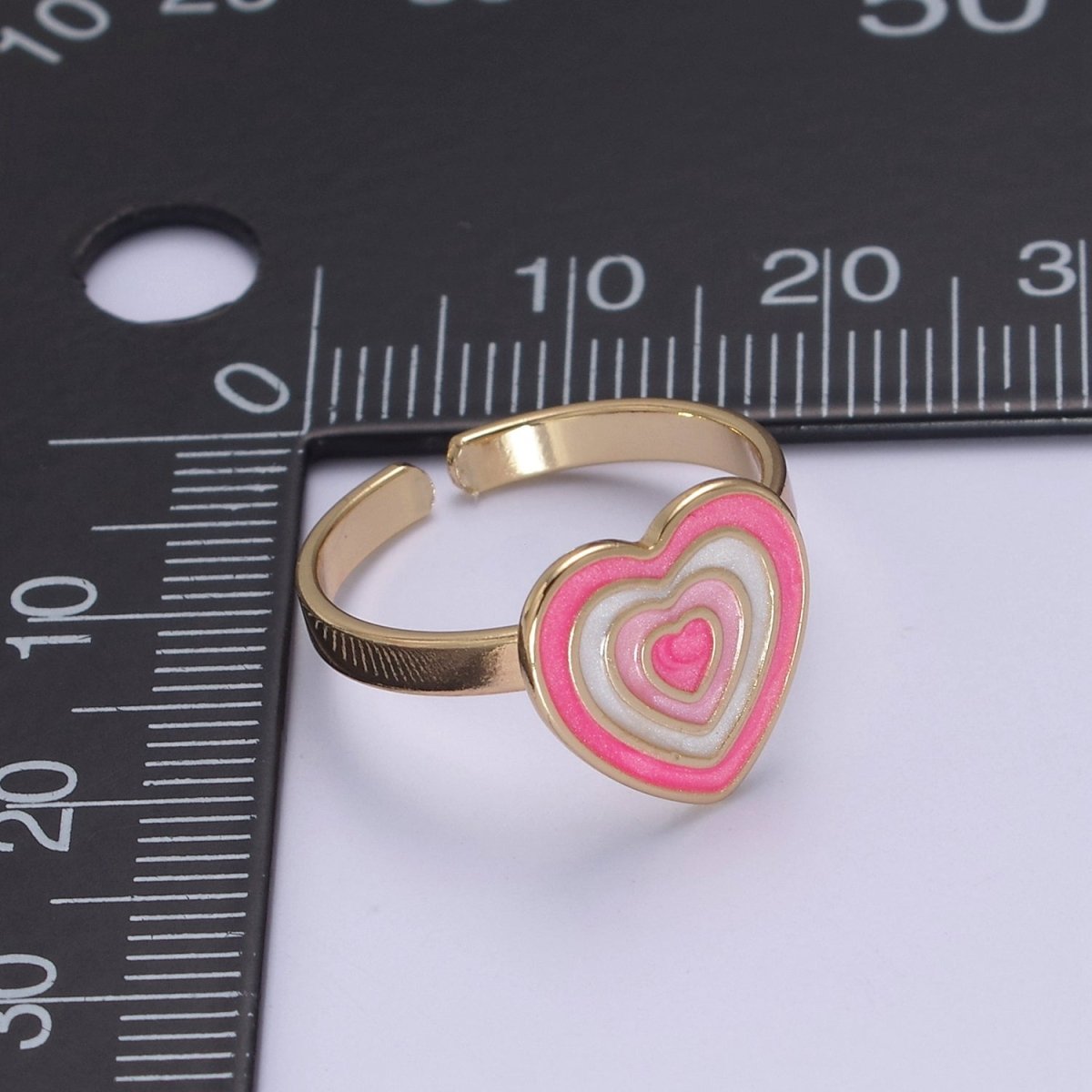 Pink Enamel Heart Ring, You Are Loved For Valentine Jewelry, 24K Gold Filled Love Ring U-471 - DLUXCA
