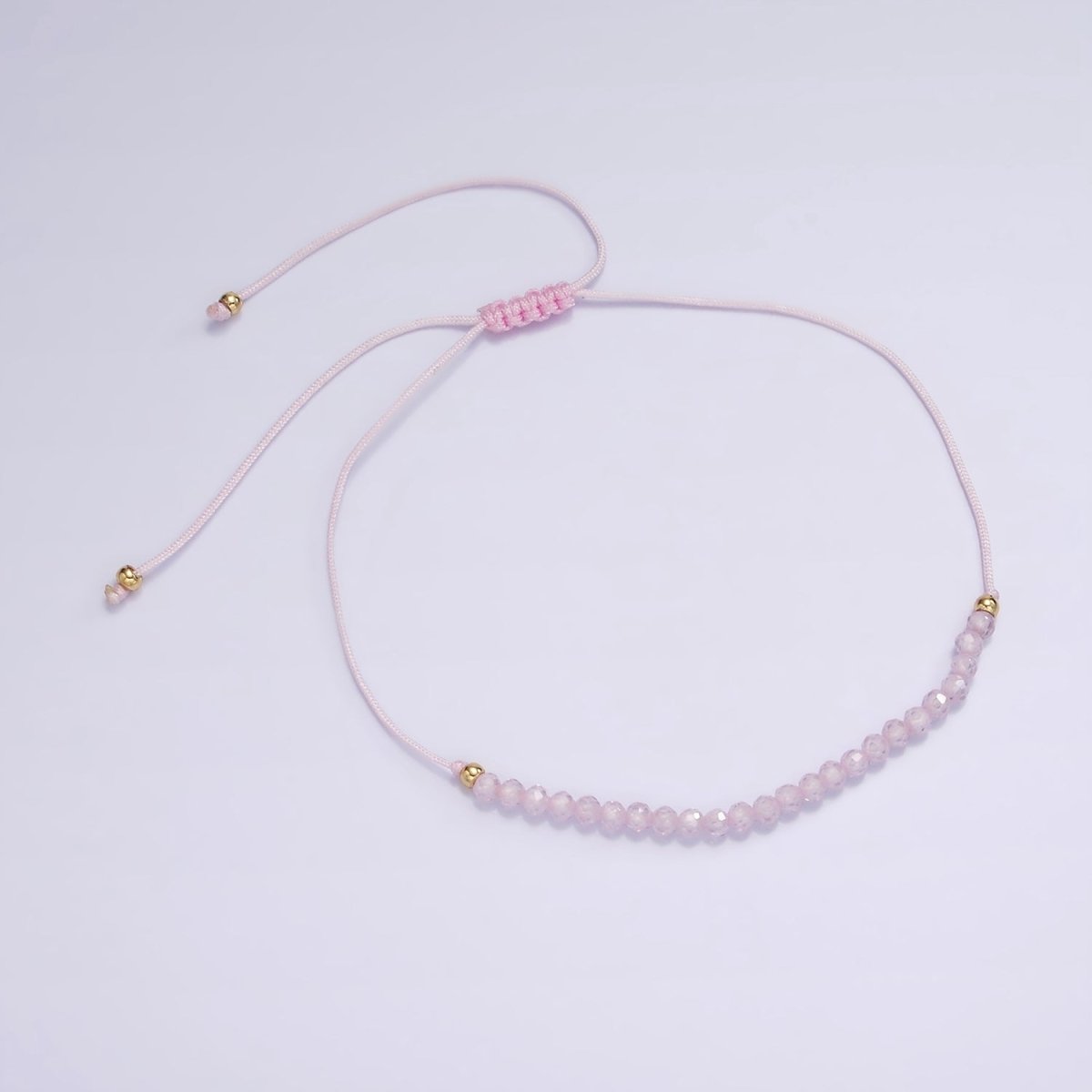 Pink Friendship Bracelet Rope Cord Adjustable Bracelet For Women with Gold Beads | WA-2212 - WA-2214 Clearance Pricing