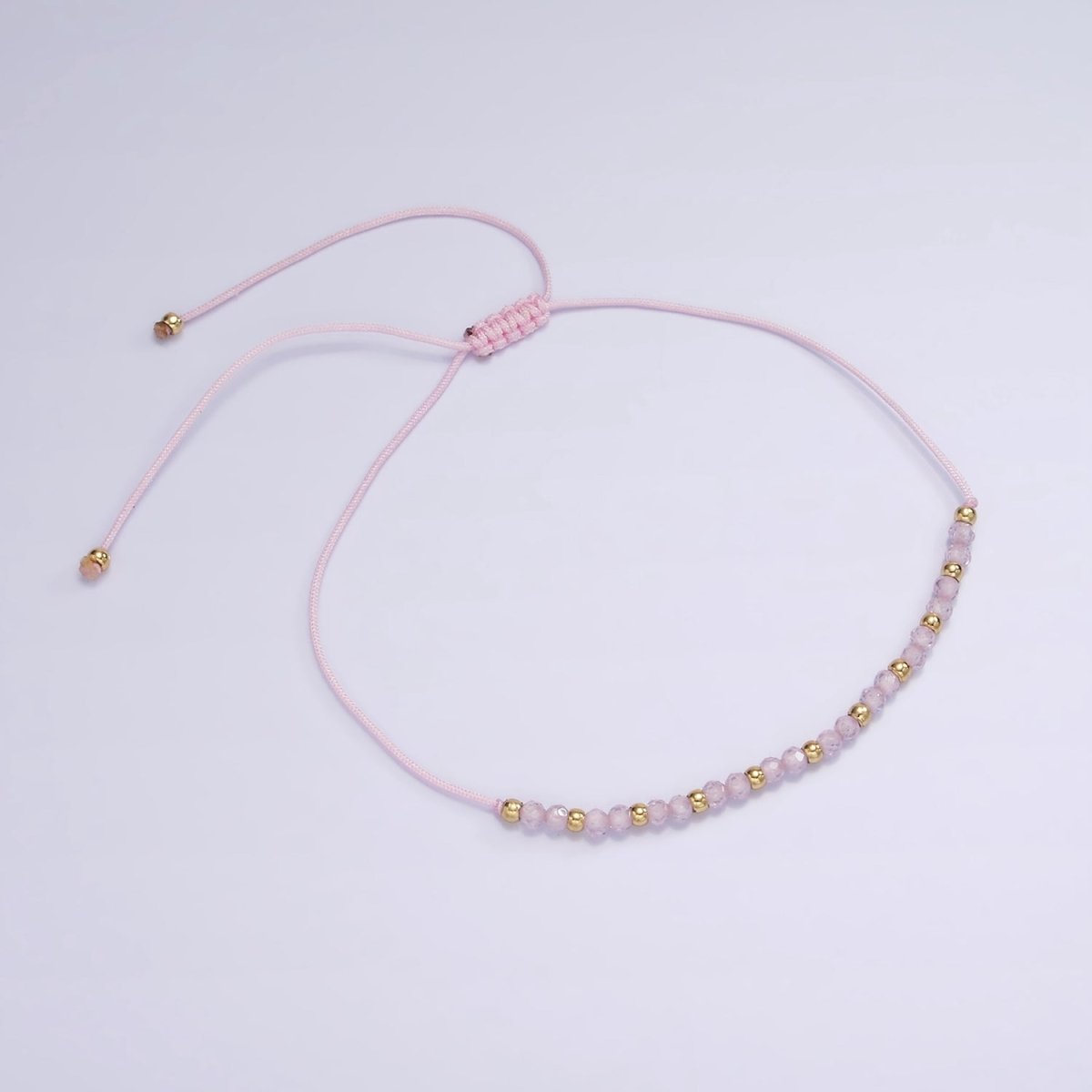 Pink Friendship Bracelet Rope Cord Adjustable Bracelet For Women with Gold Beads | WA-2212 - WA-2214 Clearance Pricing