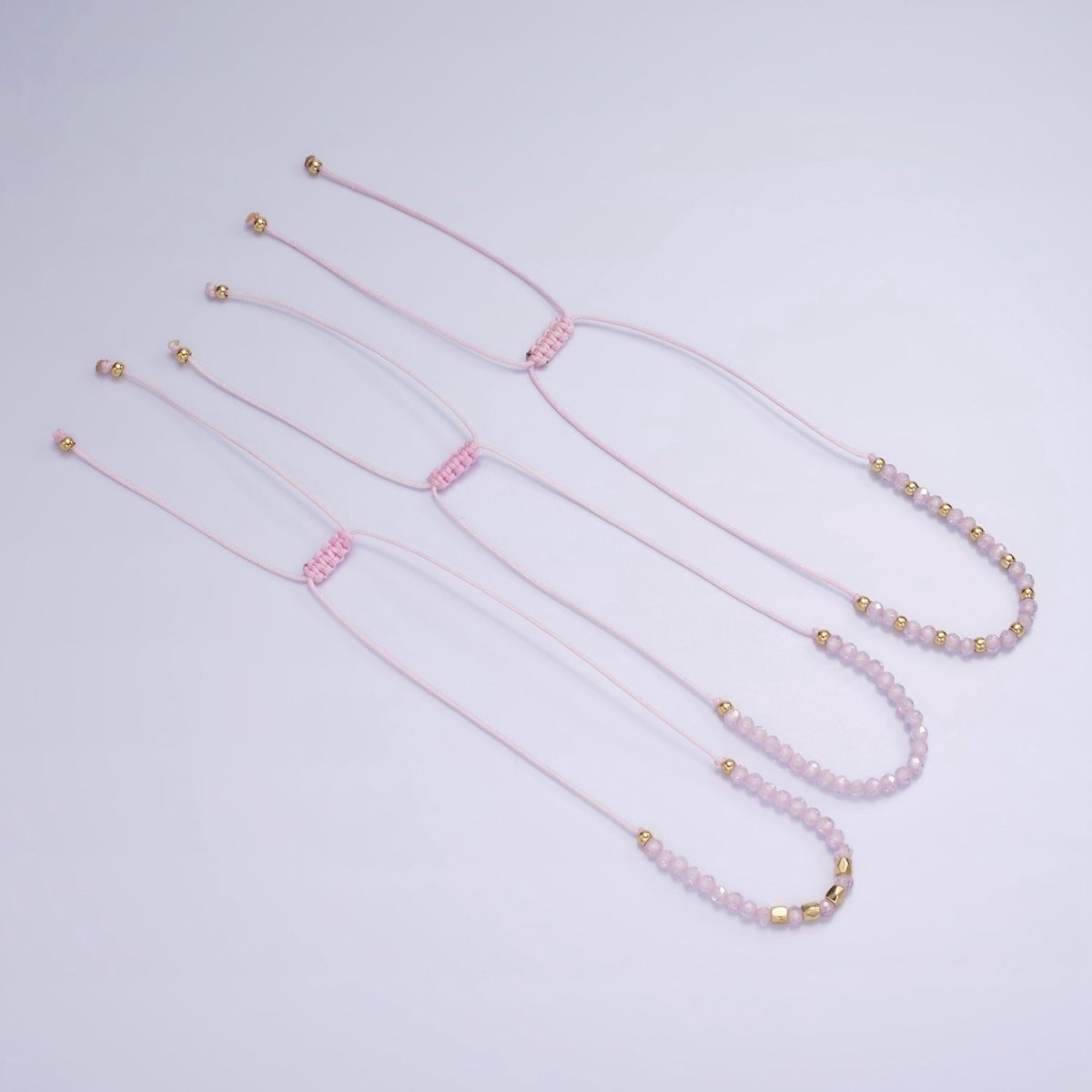 Pink Friendship Bracelet Rope Cord Adjustable Bracelet For Women with Gold Beads | WA-2212 - WA-2214 Clearance Pricing