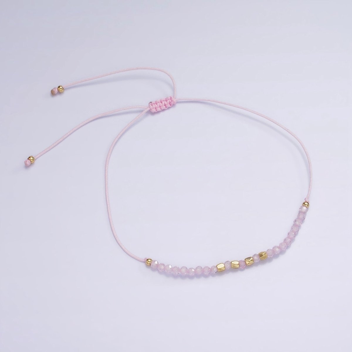 Pink Friendship Bracelet Rope Cord Adjustable Bracelet For Women with Gold Beads | WA-2212 - WA-2214 Clearance Pricing