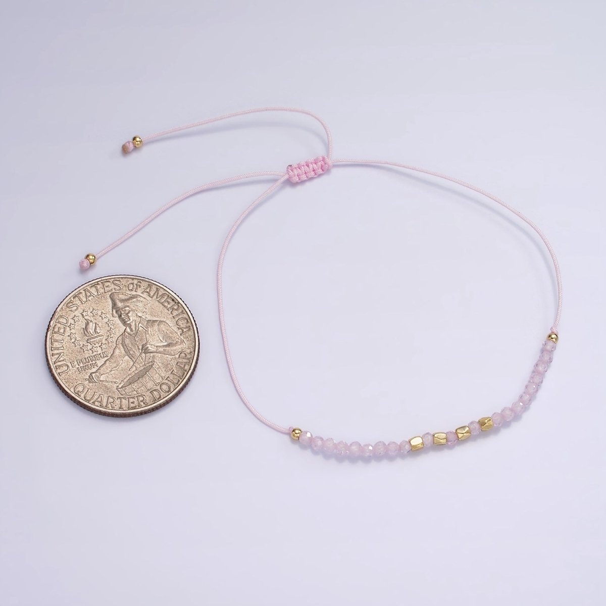 Pink Friendship Bracelet Rope Cord Adjustable Bracelet For Women with Gold Beads | WA-2212 - WA-2214 Clearance Pricing