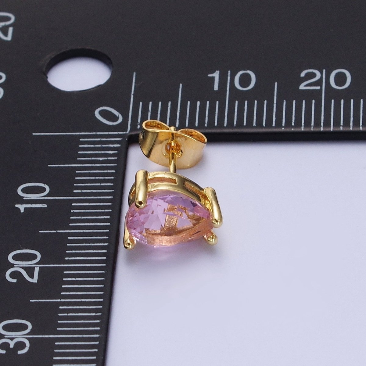 Pink / Fuchsia Teardrop Cubic Zirconia Gold Stud Earrings | AD-576 AD-577