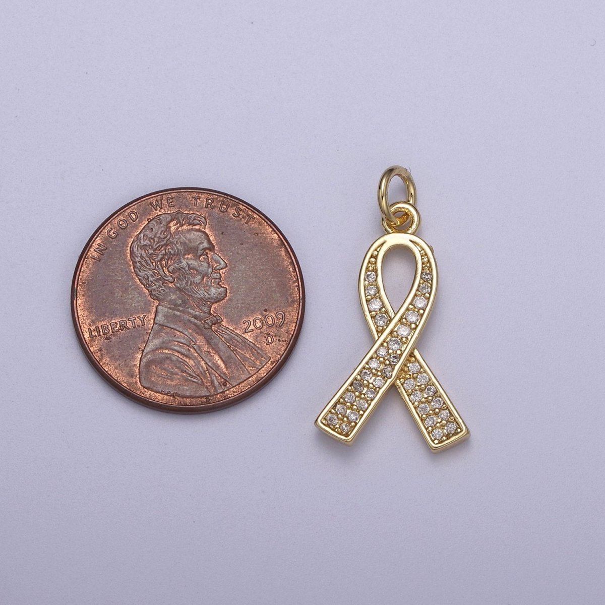 Pink Gold Filled Ribbon Charms, Breast Cancer Awareness, October Ribbon Pendant for Bracelet Earring Necklace N-312