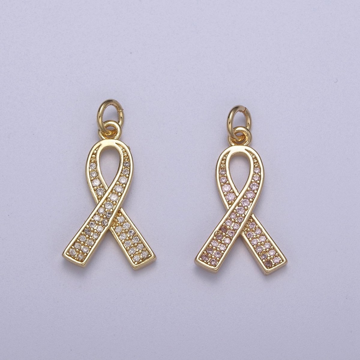 Pink Gold Filled Ribbon Charms, Breast Cancer Awareness, October Ribbon Pendant for Bracelet Earring Necklace N-312