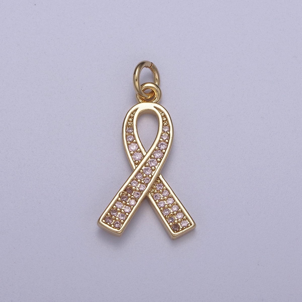 Pink Gold Filled Ribbon Charms, Breast Cancer Awareness, October Ribbon Pendant for Bracelet Earring Necklace N-312