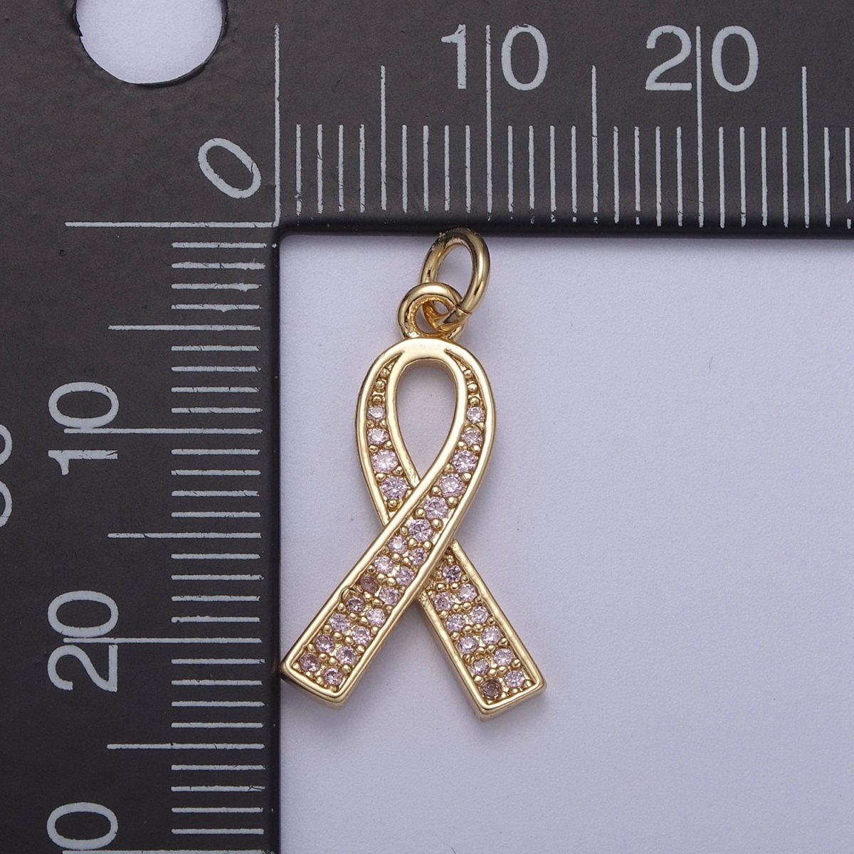Pink Gold Filled Ribbon Charms, Breast Cancer Awareness, October Ribbon Pendant for Bracelet Earring Necklace N-312