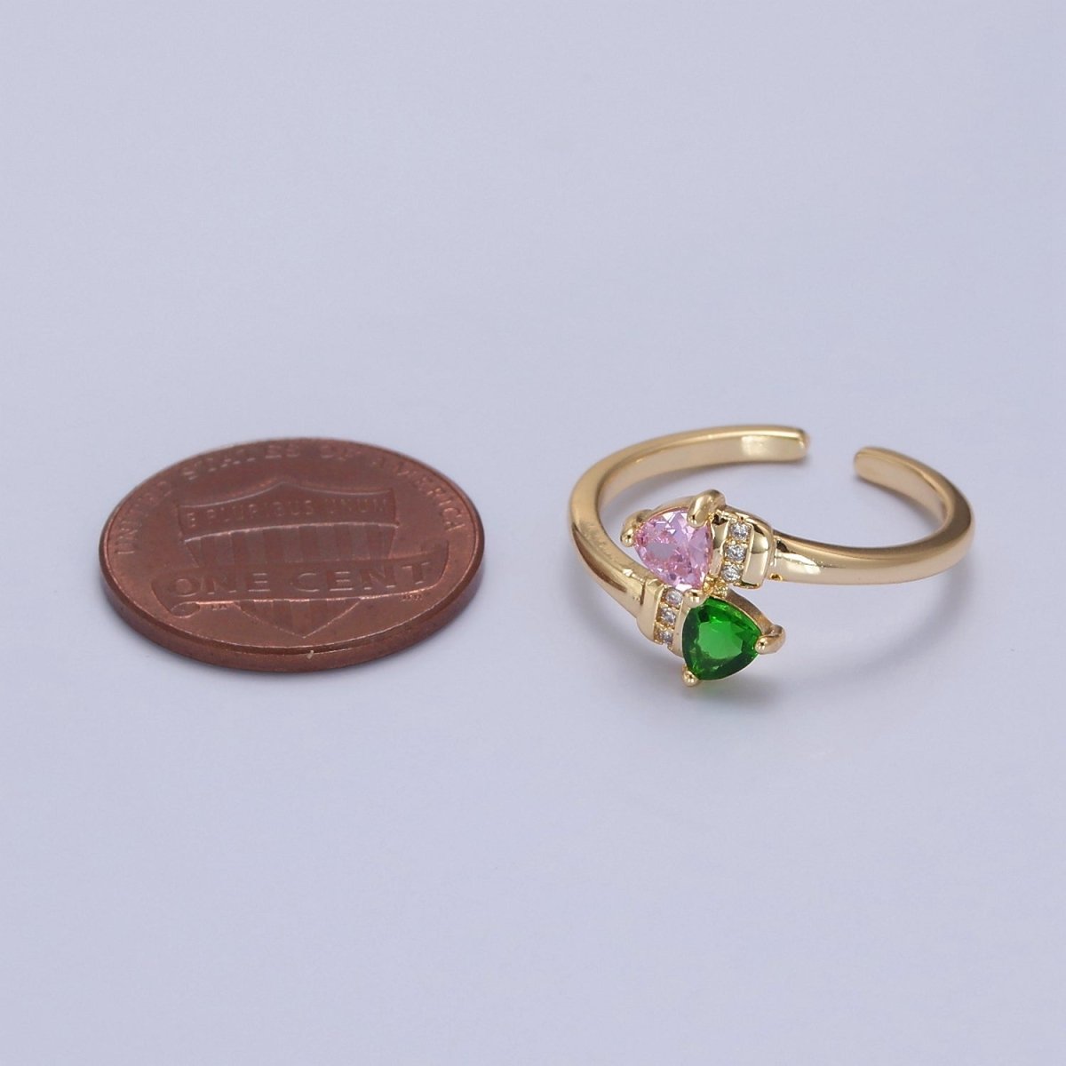 Pink Green Cz Stone Ring Dainty Ring O-2142 - DLUXCA
