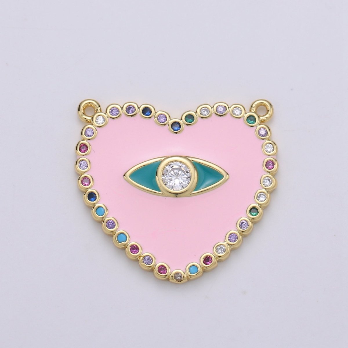 Pink Heart charm w/ Cubic Zirconia, Pink Love Charm, 24K Gold Filled Charm Valentine Pendant Necklace F-529