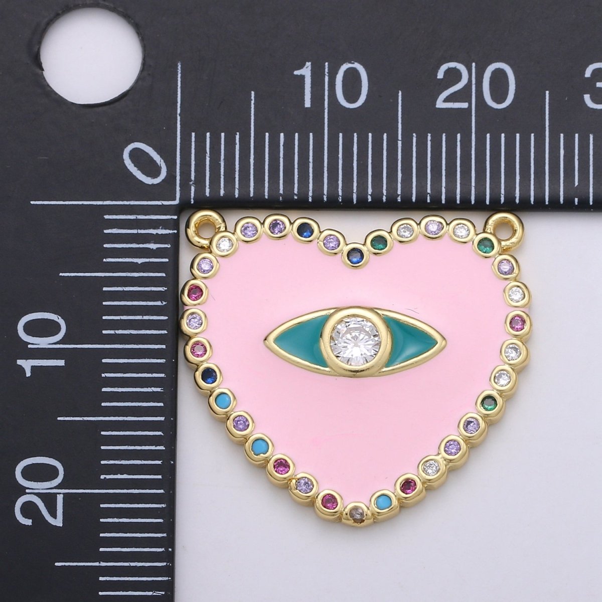 Pink Heart charm w/ Cubic Zirconia, Pink Love Charm, 24K Gold Filled Charm Valentine Pendant Necklace F-529