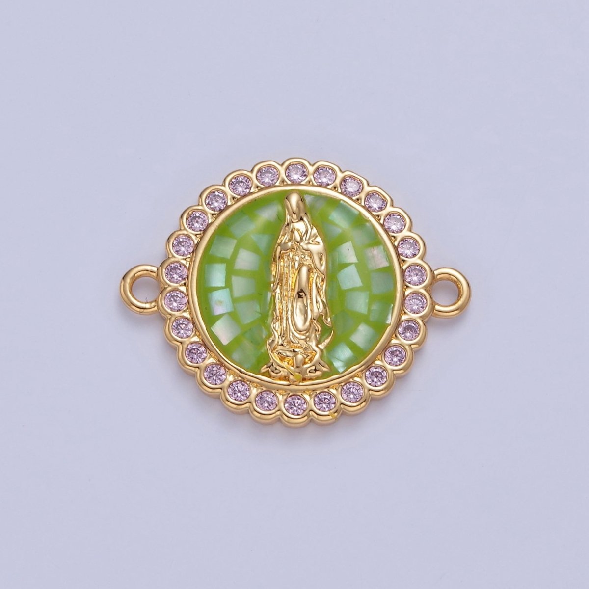 Pink Lady Guadalupe Charm Connector Round Virgin Mary Link Connector F-651~F-654