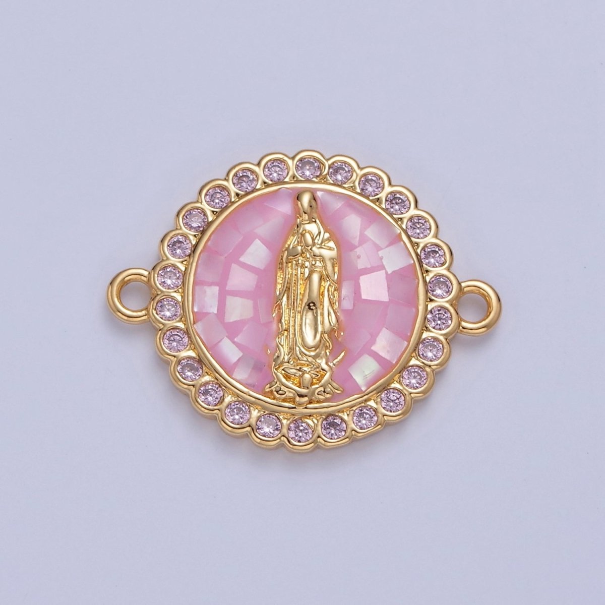 Pink Lady Guadalupe Charm Connector Round Virgin Mary Link Connector F-651~F-654