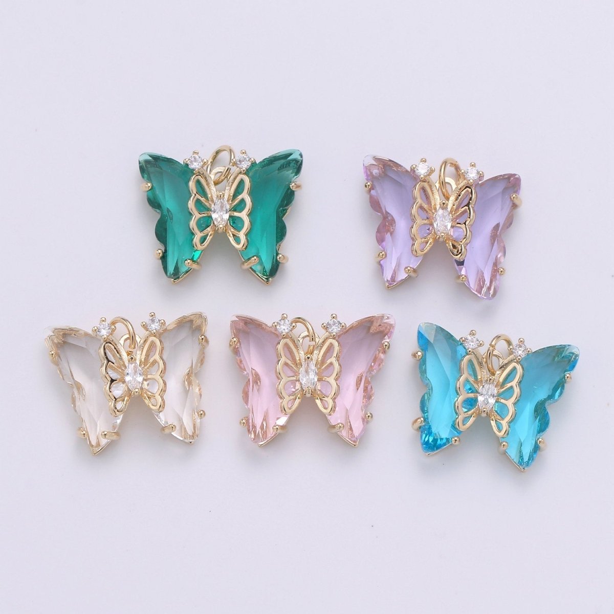 Pink Mariposa Butterfly Charm Acrylic Butterfly Charm Glass Pendant for Necklace Earring Bracelet Component in 14k Gold Filled Tarnish Free D-520 - D-524