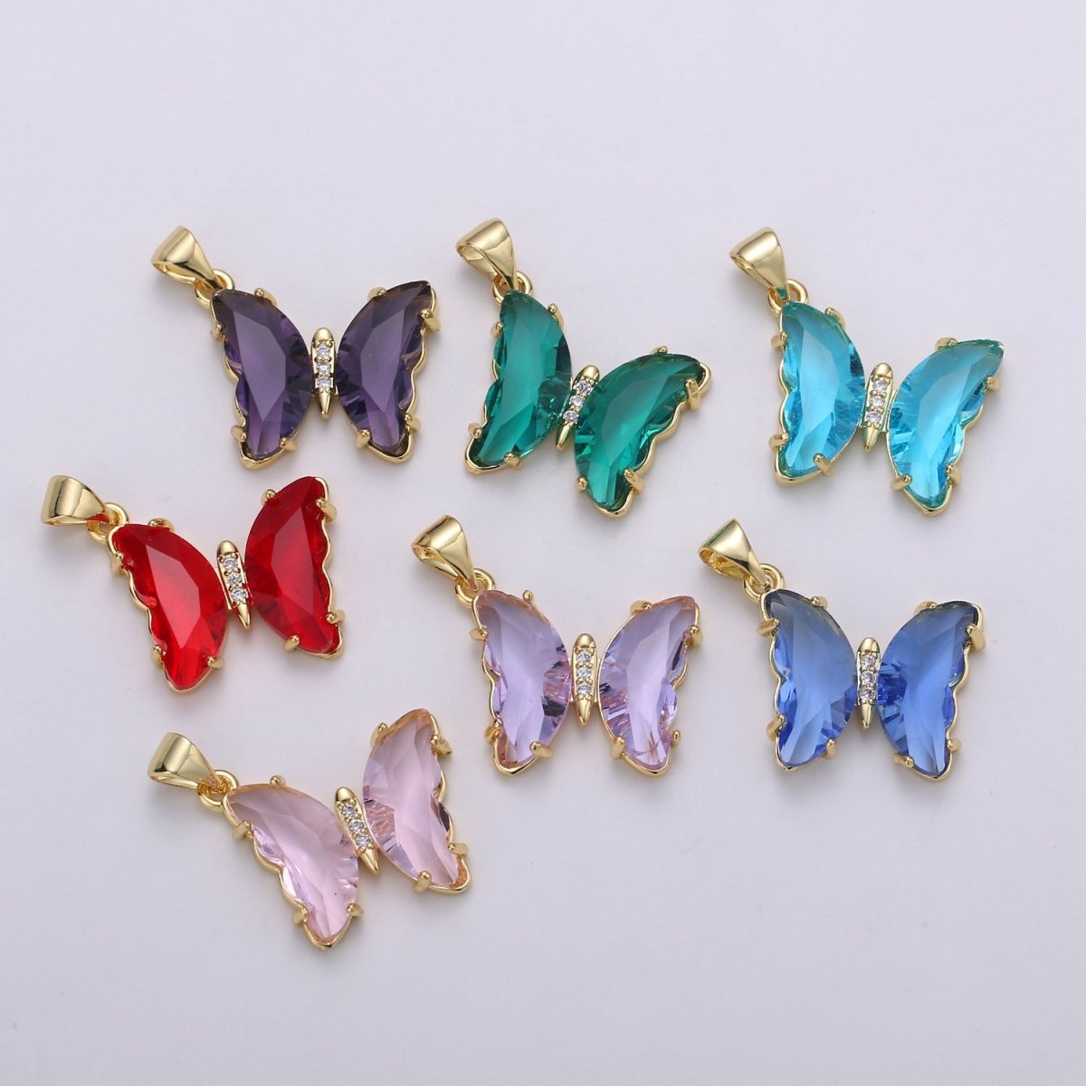 Pink Mariposa Butterfly Charm Acrylic Butterfly Charm Glass Pendant for Necklace Earring Bracelet Component in 24k Gold Filled Tarnish Free J-140, J142~J-146