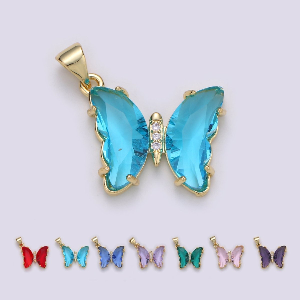Pink Mariposa Butterfly Charm Acrylic Butterfly Charm Glass Pendant for Necklace Earring Bracelet Component in 24k Gold Filled Tarnish Free J-140, J142~J-146