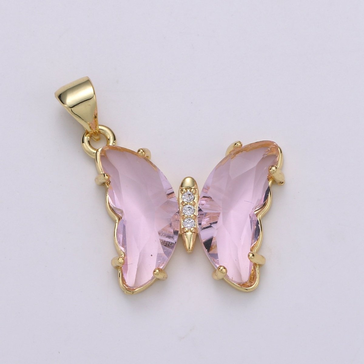 Pink Mariposa Butterfly Charm Acrylic Butterfly Charm Glass Pendant for Necklace Earring Bracelet Component in 24k Gold Filled Tarnish Free J-140, J142~J-146