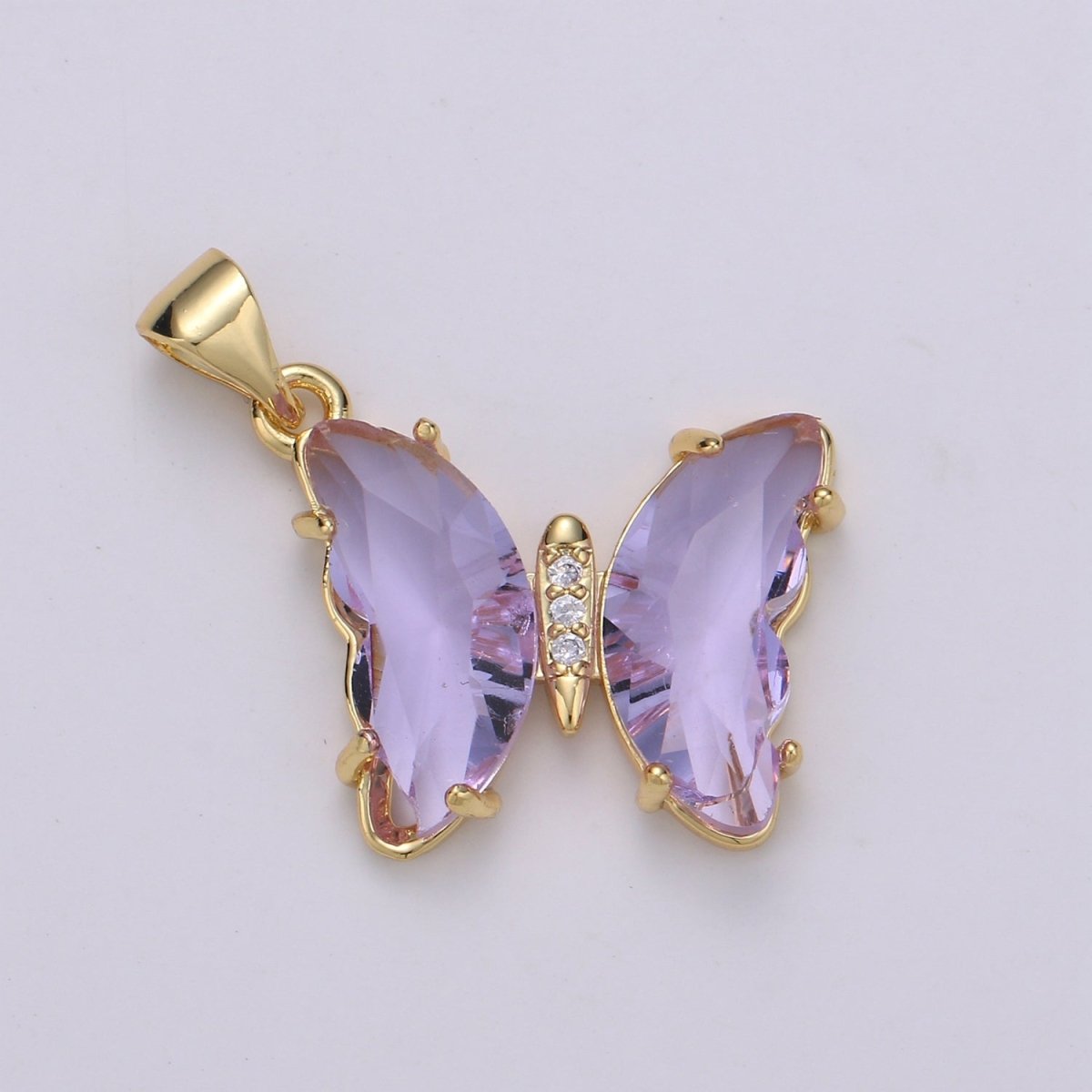 Pink Mariposa Butterfly Charm Acrylic Butterfly Charm Glass Pendant for Necklace Earring Bracelet Component in 24k Gold Filled Tarnish Free J-140, J142~J-146