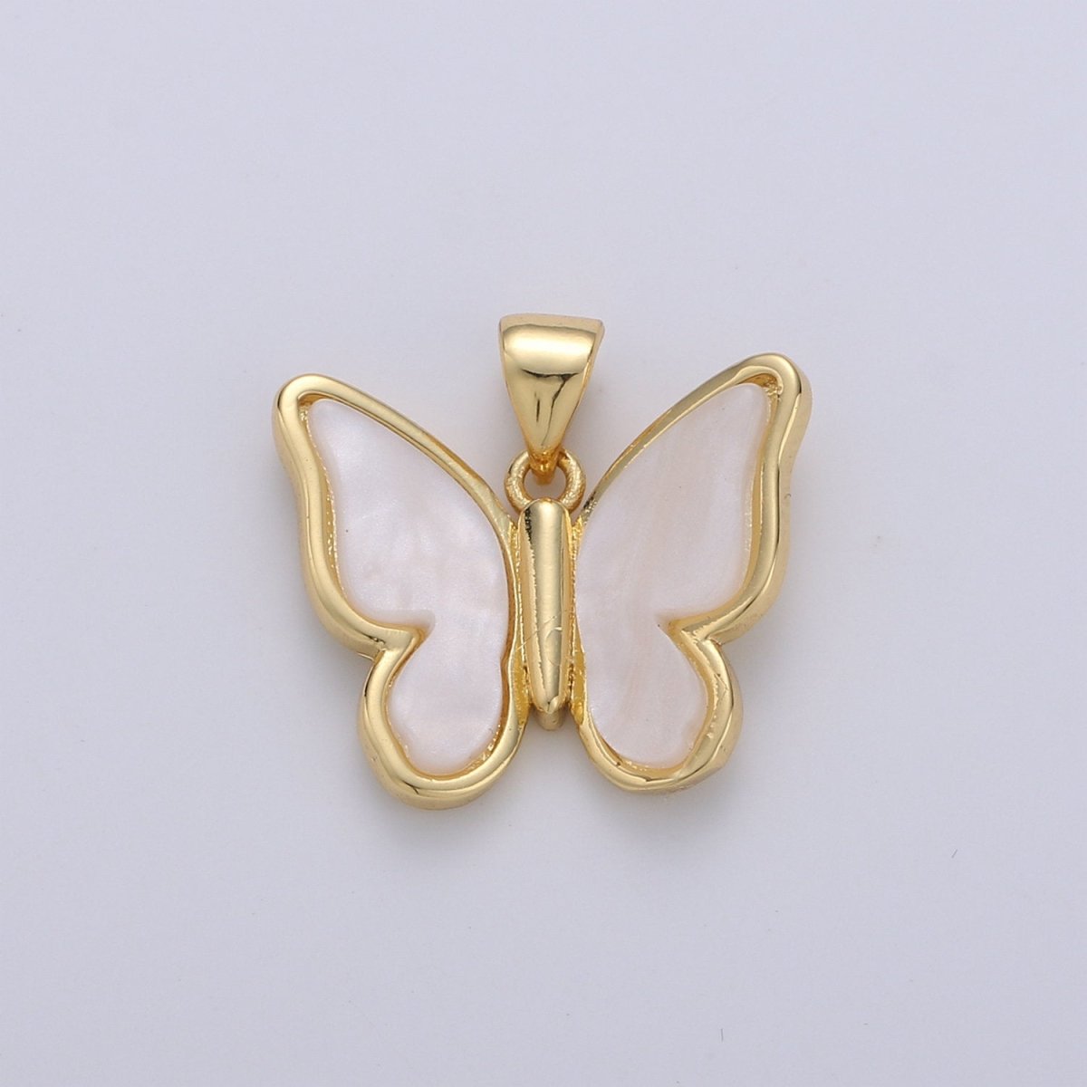 Pink Mariposa Butterfly Charm Pearl Butterfly Charm Acrylic Pendant for Necklace Earring Bracelet Component in Real Gold Plated Tarnish Free I-762~I-764