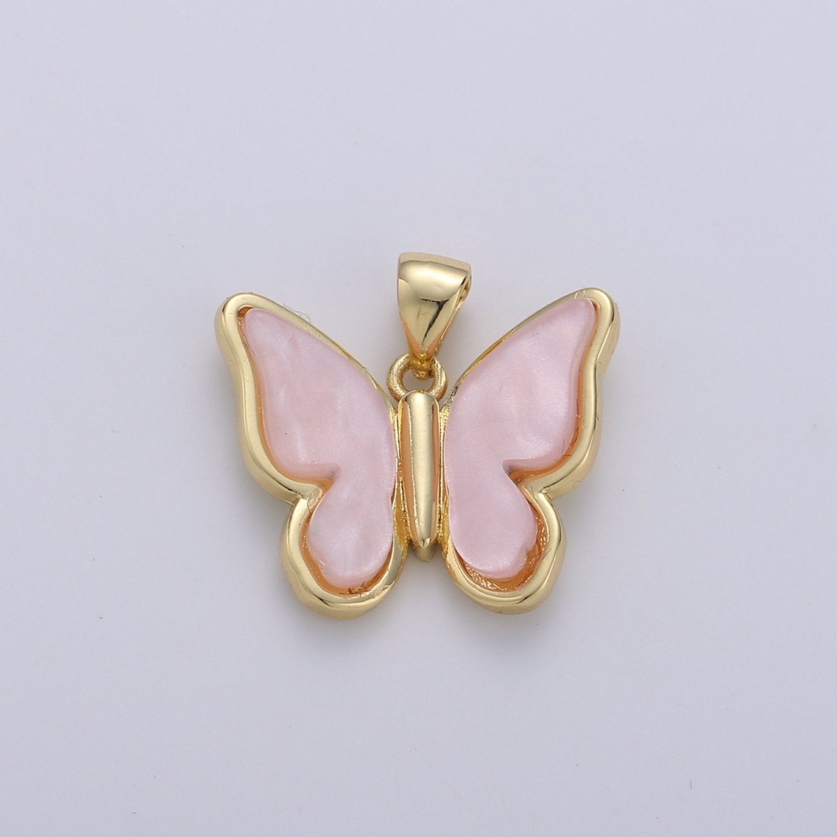 Pink Mariposa Butterfly Charm Pearl Butterfly Charm Acrylic Pendant for Necklace Earring Bracelet Component in Real Gold Plated Tarnish Free I-762~I-764