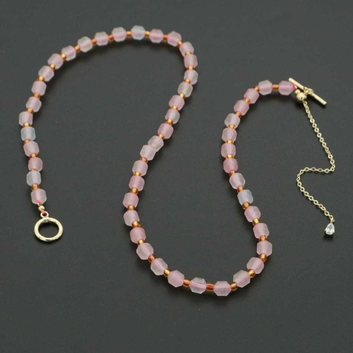 Pink Morganite Necklace 5.6mm Beads Mini Morganite stone Bead Necklace 16.5" necklace with Toggle Clasp | WA-255 Clearance Pricing