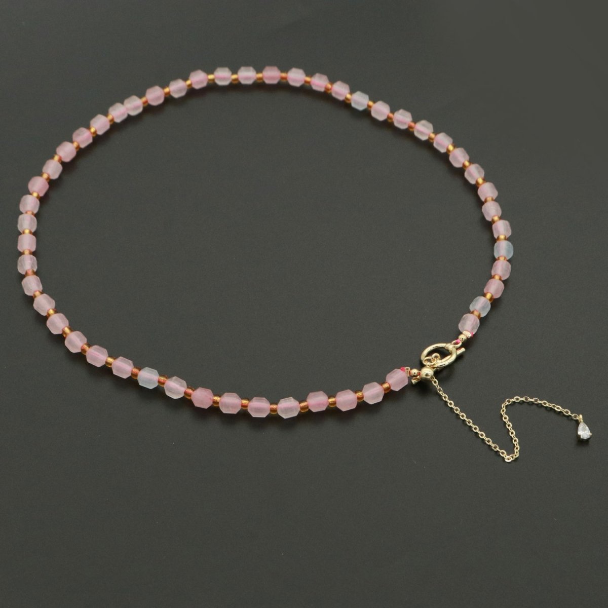 Pink Morganite Necklace 5.6mm Beads Mini Morganite stone Bead Necklace 16.5" necklace with Toggle Clasp | WA-255 Clearance Pricing