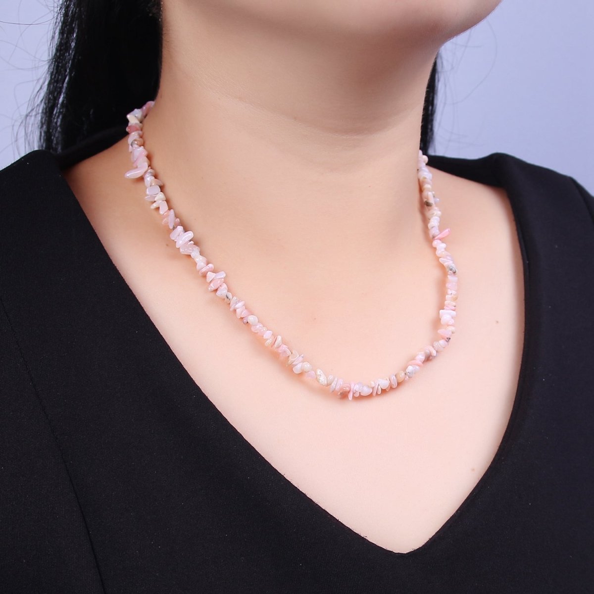 Pink Opal Beaded Necklace - Chip Necklace Healing Crystals, Gemstone Necklace, Handmade Jewelry, Crystal Necklace | WA-631 Clearance Pricing - DLUXCA