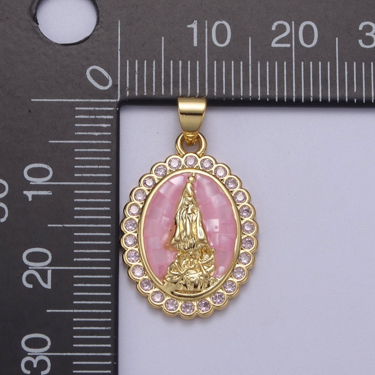 Pink Opal Miraculous Lady Charm for Necklace, Dainty Lady of Guadalupe Pendant for Religious Jewelry Making Supply in Gold Filled H-601 - DLUXCA