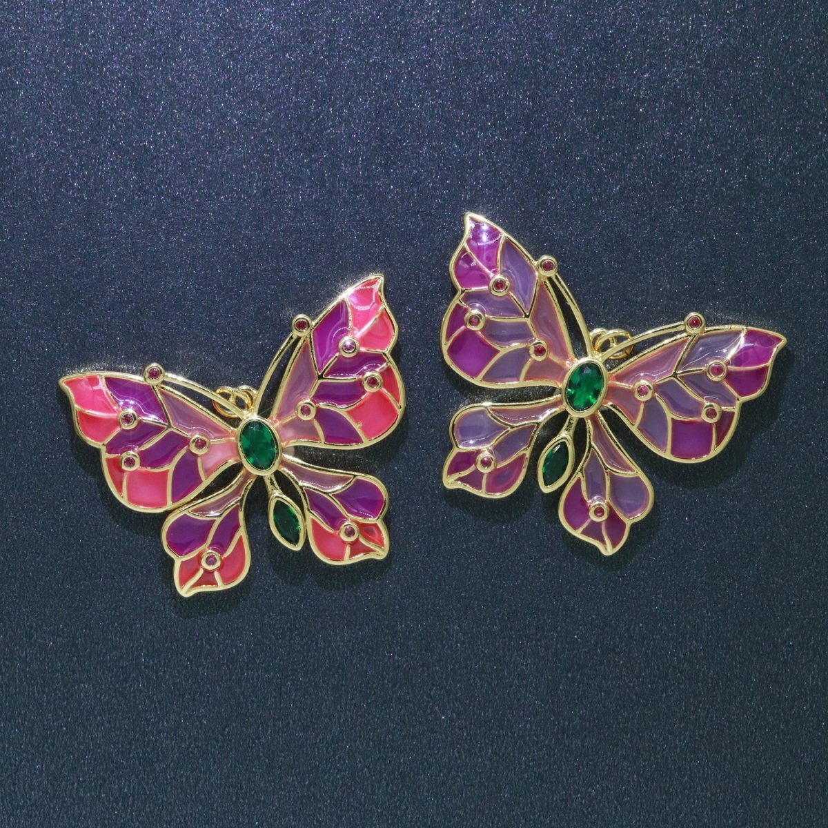 Pink Purple Glass Butterfly Colorful Mariposa Monarch Pendant Charm E-910 E-911