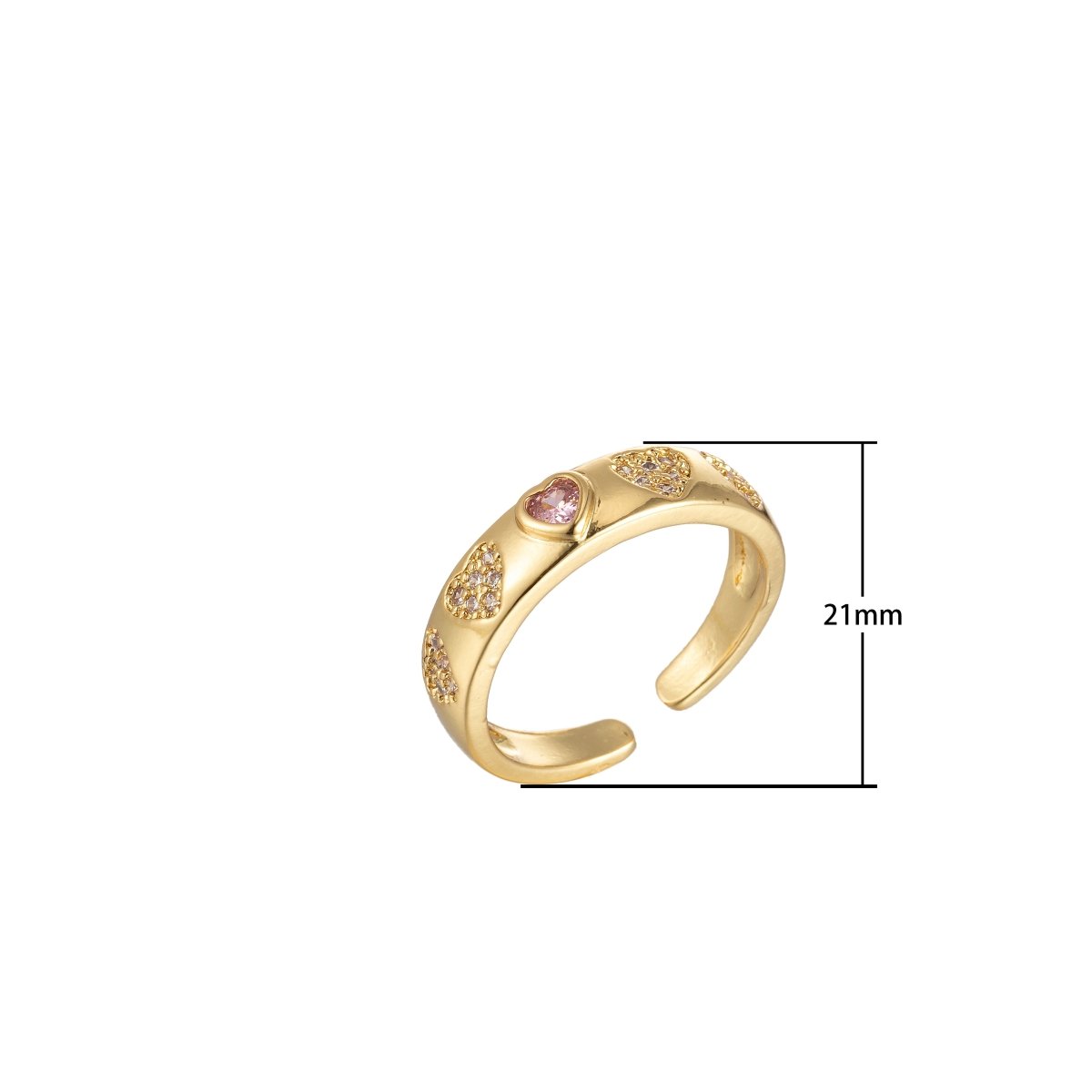 Pink Red Heart CZ Gold Dome Ring Stacking Jewelry | Round Heart Ring Open Adjustable Ring O-908 O-909