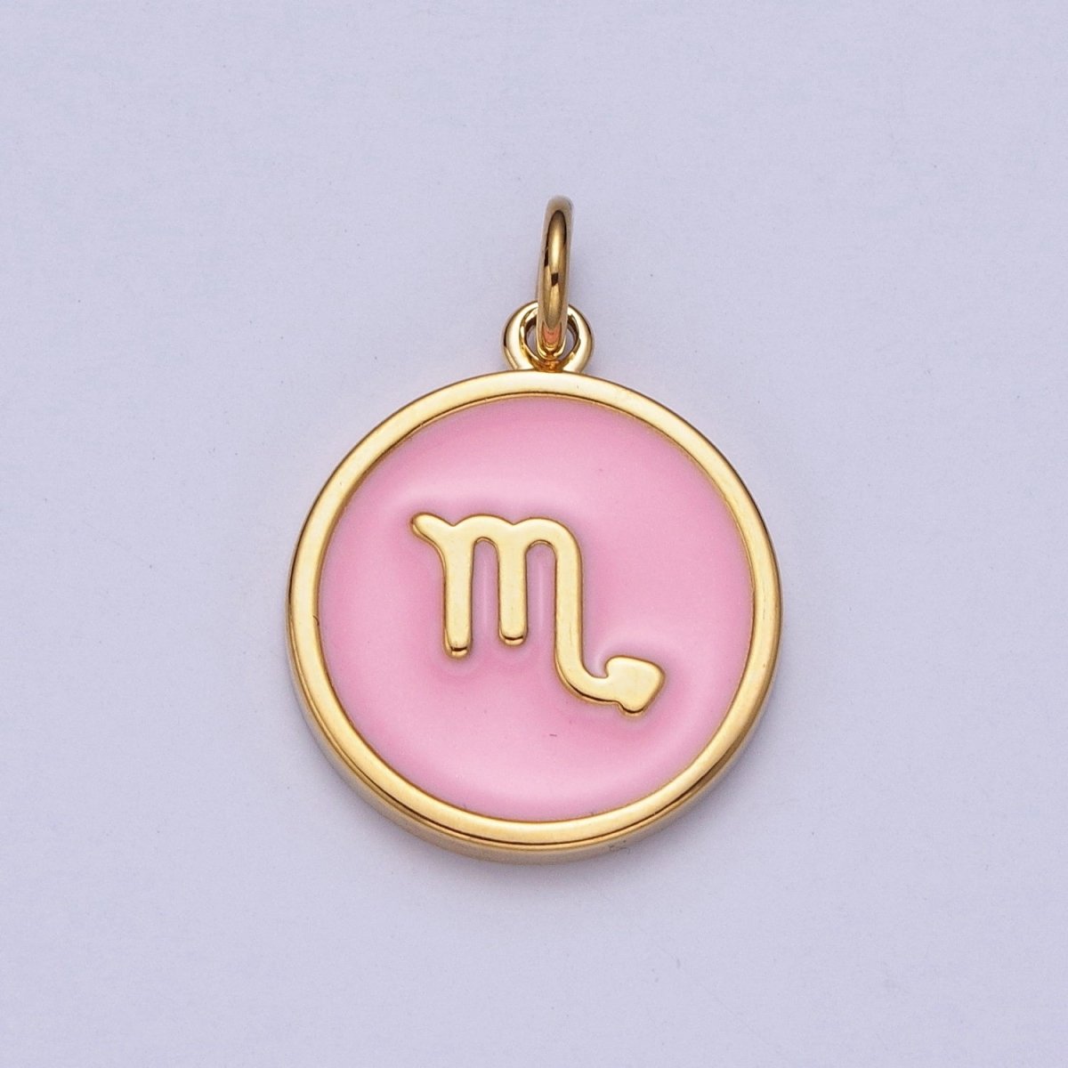 Pink Zodiac Sign Charms, Horoscope Symbol Birthday Disc pendant Astrology sign in 24k Gold Filled A-A1457-A-A1462