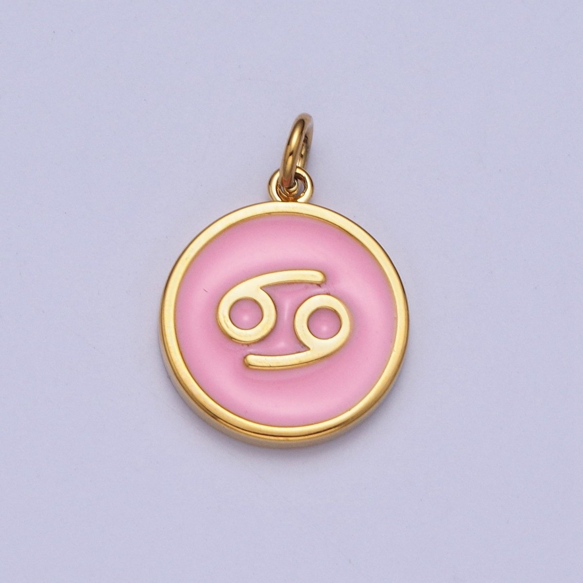 Pink Zodiac Sign Charms, Horoscope Symbol Birthday Disc pendant Astrology sign in 24k Gold Filled A-A1457-A-A1462