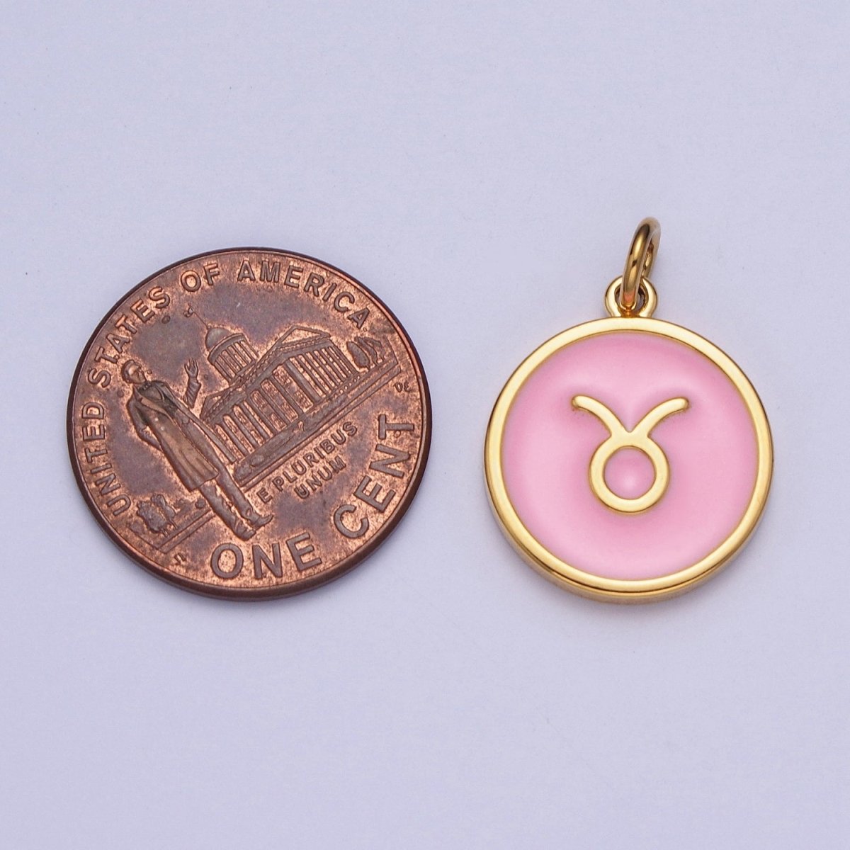 Pink Zodiac Sign Charms, Horoscope Symbol Birthday Disc pendant Astrology sign in 24k Gold Filled A-A1457-A-A1462