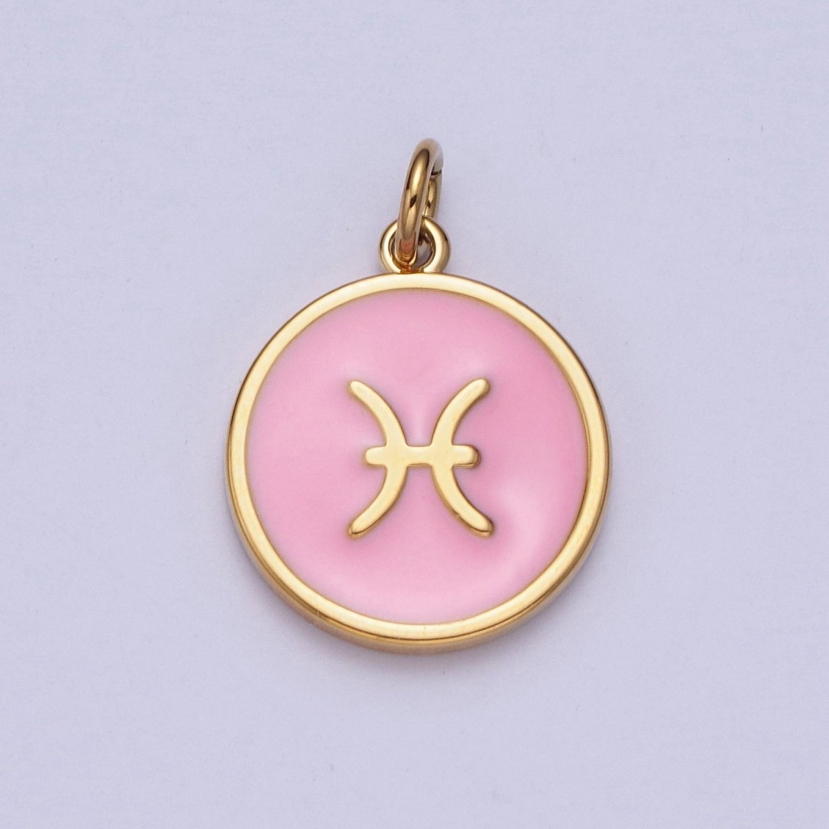 Pink Zodiac Sign Charms, Horoscope Symbol Birthday Disc pendant Astrology sign in 24k Gold Filled A-A1457-A-A1462