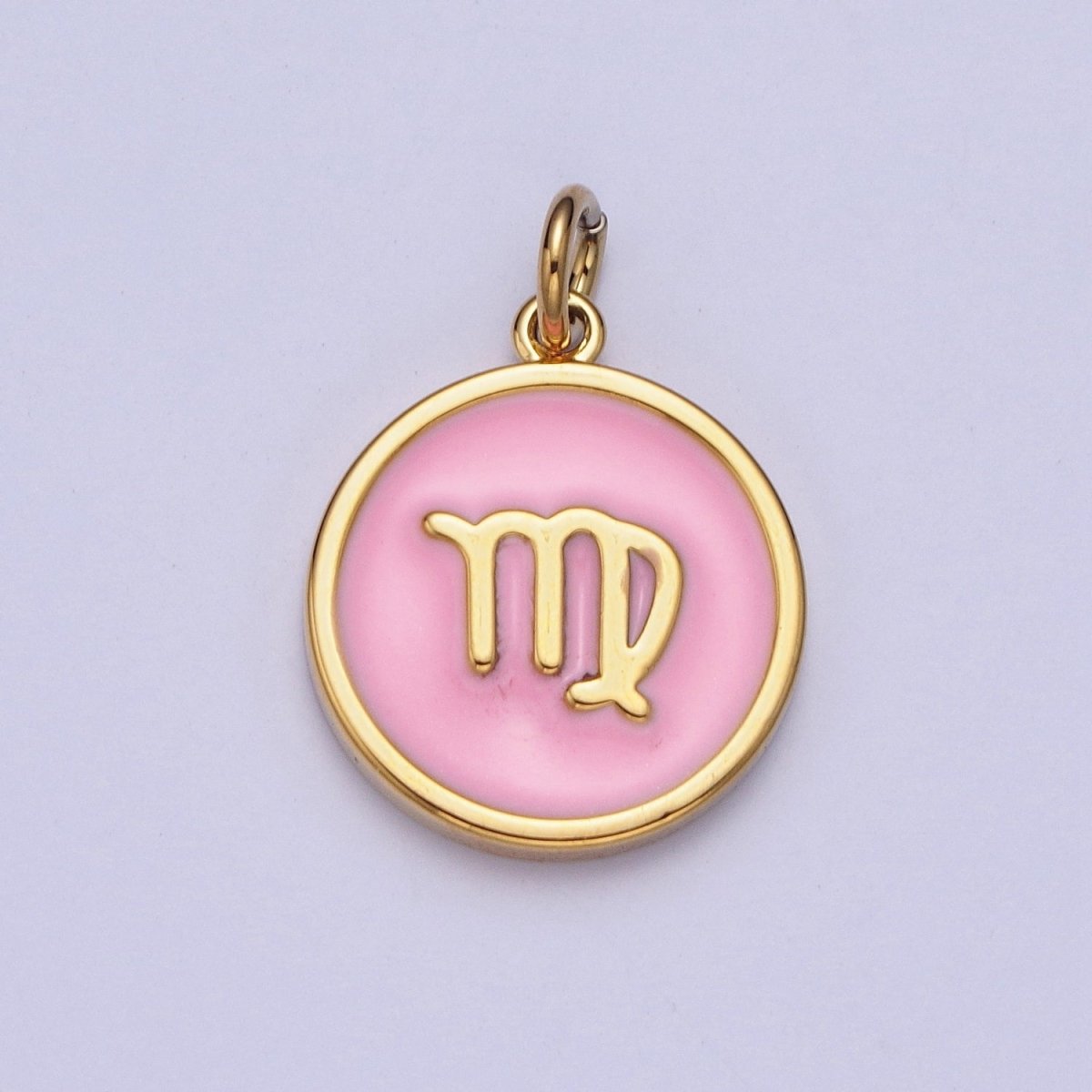 Pink Zodiac Sign Charms, Horoscope Symbol Birthday Disc pendant Astrology sign in 24k Gold Filled A-A1457-A-A1462