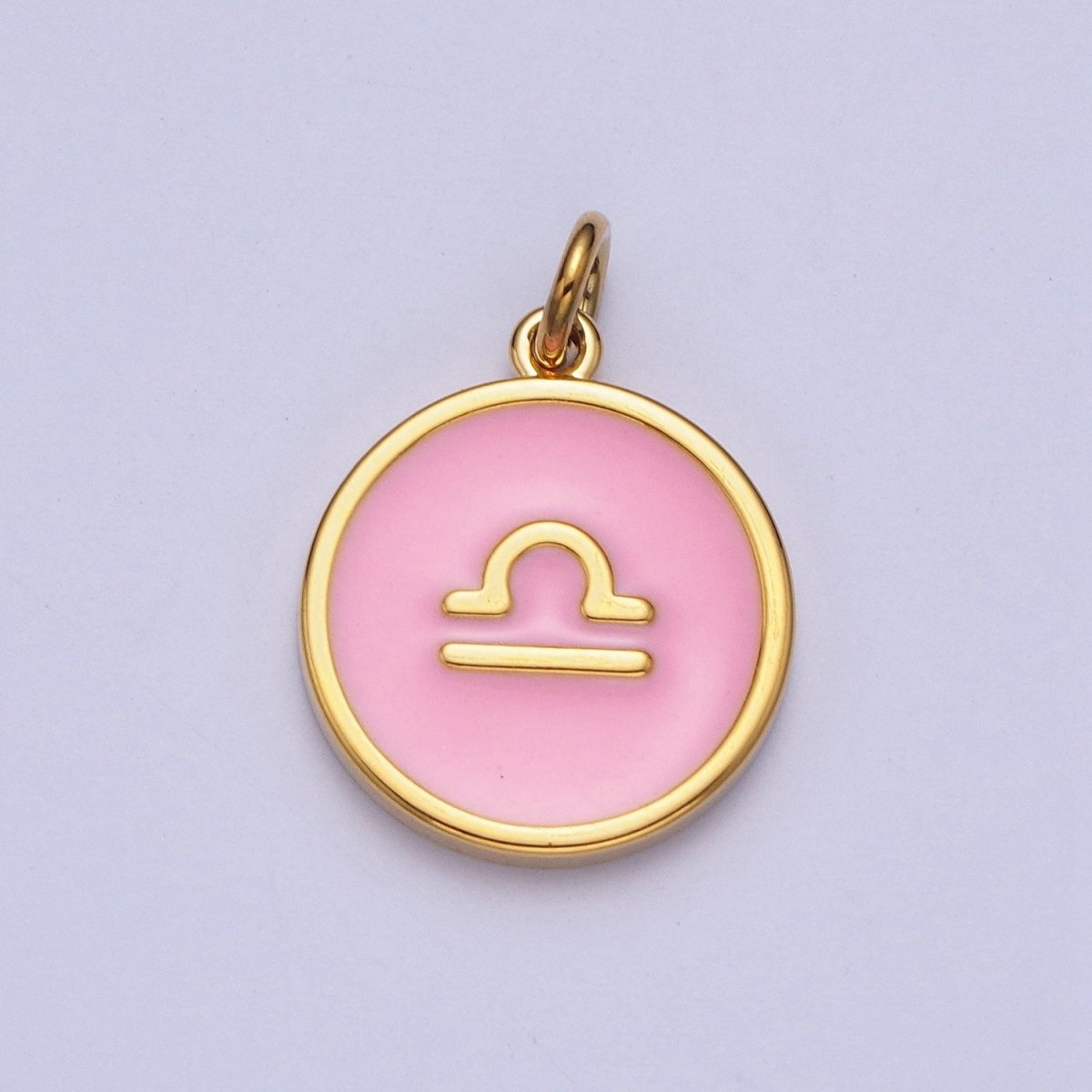Pink Zodiac Sign Charms, Horoscope Symbol Birthday Disc pendant Astrology sign in 24k Gold Filled A-A1457-A-A1462