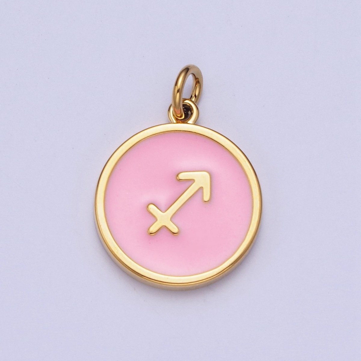 Pink Zodiac Sign Charms, Horoscope Symbol Birthday Disc pendant Astrology sign in 24k Gold Filled A-A1457-A-A1462