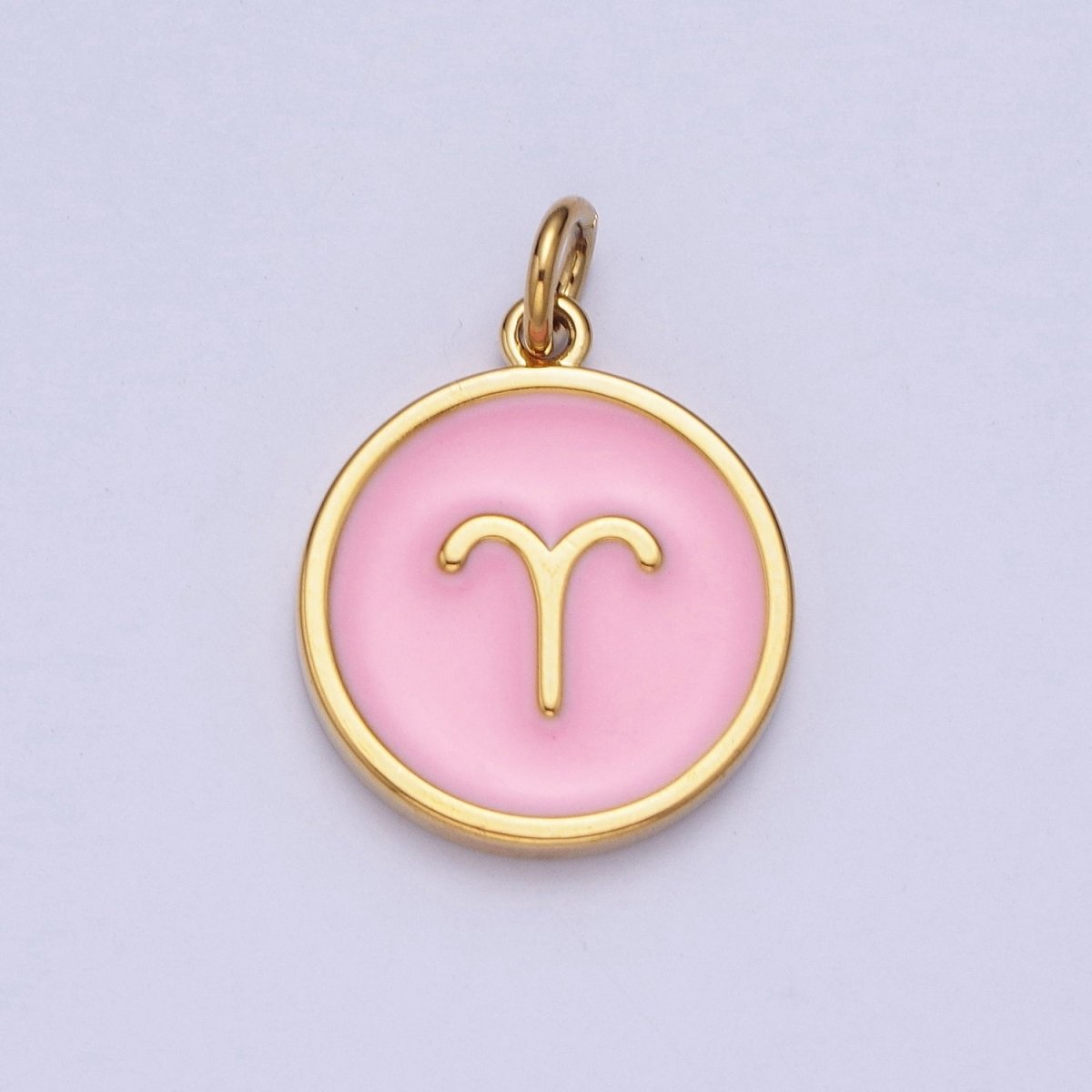 Pink Zodiac Sign Charms, Horoscope Symbol Birthday Disc pendant Astrology sign in 24k Gold Filled A-A1457-A-A1462