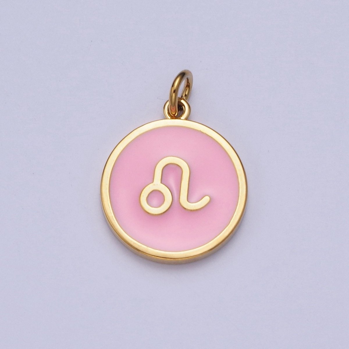 Pink Zodiac Sign Charms, Horoscope Symbol Birthday Disc pendant Astrology sign in 24k Gold Filled A-A1457-A-A1462