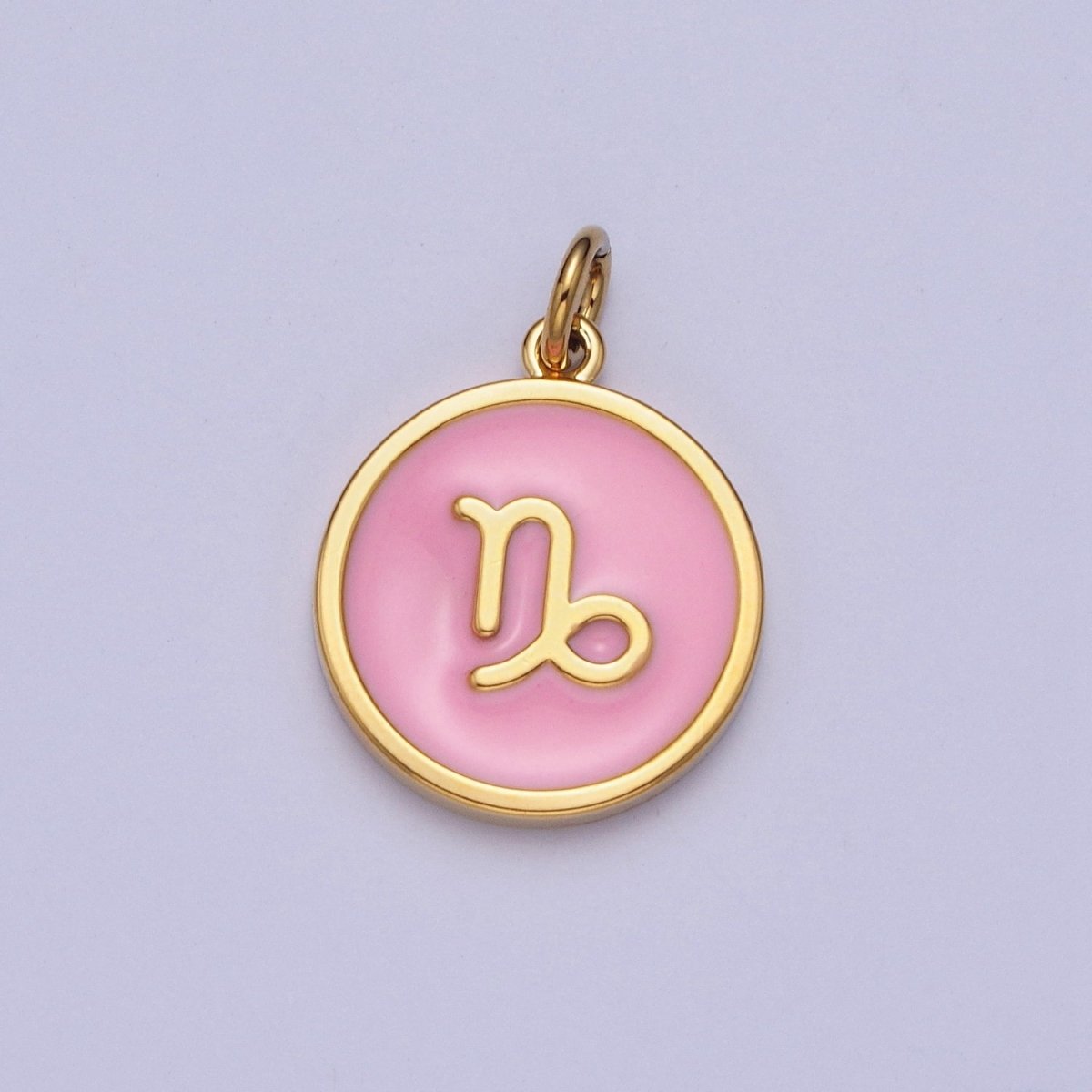 Pink Zodiac Sign Charms, Horoscope Symbol Birthday Disc pendant Astrology sign in 24k Gold Filled A-A1457-A-A1462