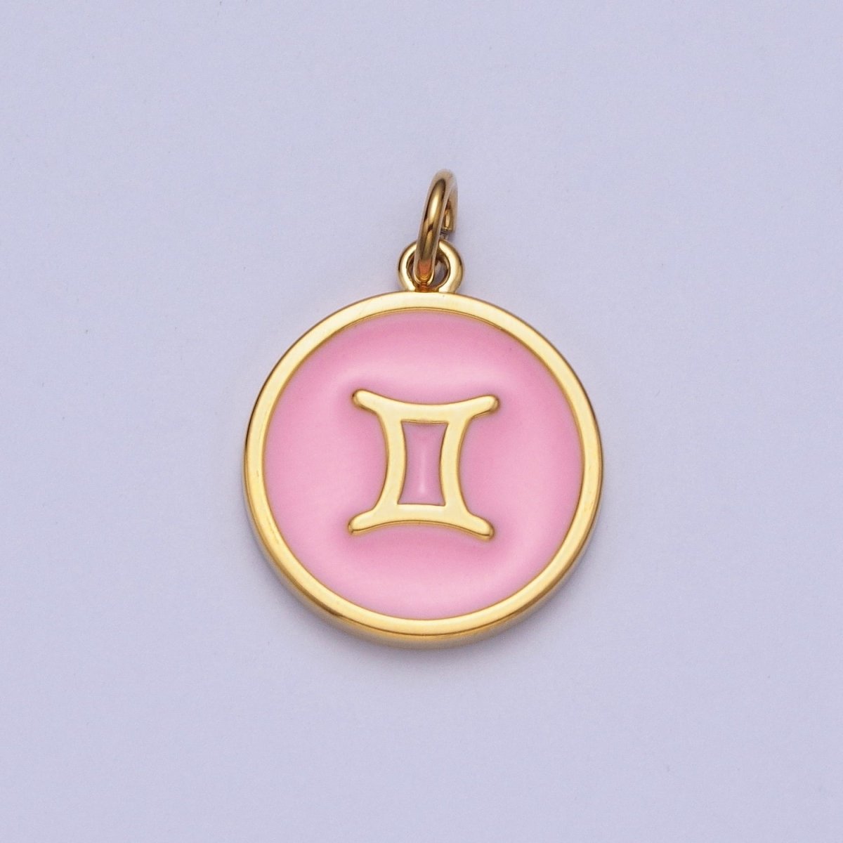 Pink Zodiac Sign Charms, Horoscope Symbol Birthday Disc pendant Astrology sign in 24k Gold Filled A-A1457-A-A1462