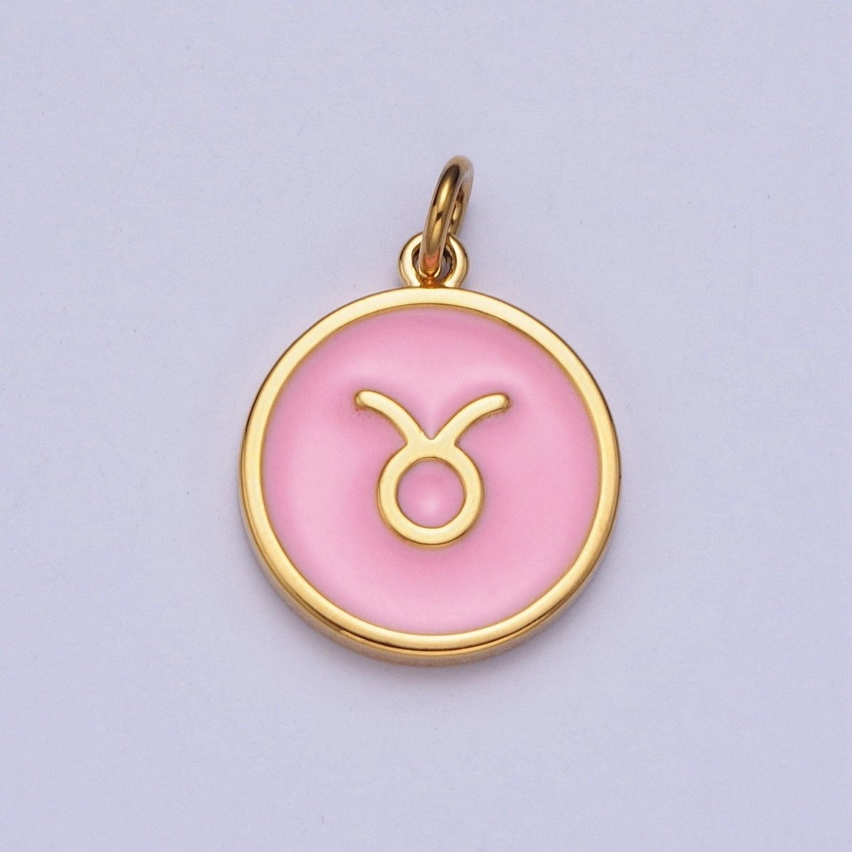 Pink Zodiac Sign Charms, Horoscope Symbol Birthday Disc pendant Astrology sign in 24k Gold Filled A-A1457-A-A1462