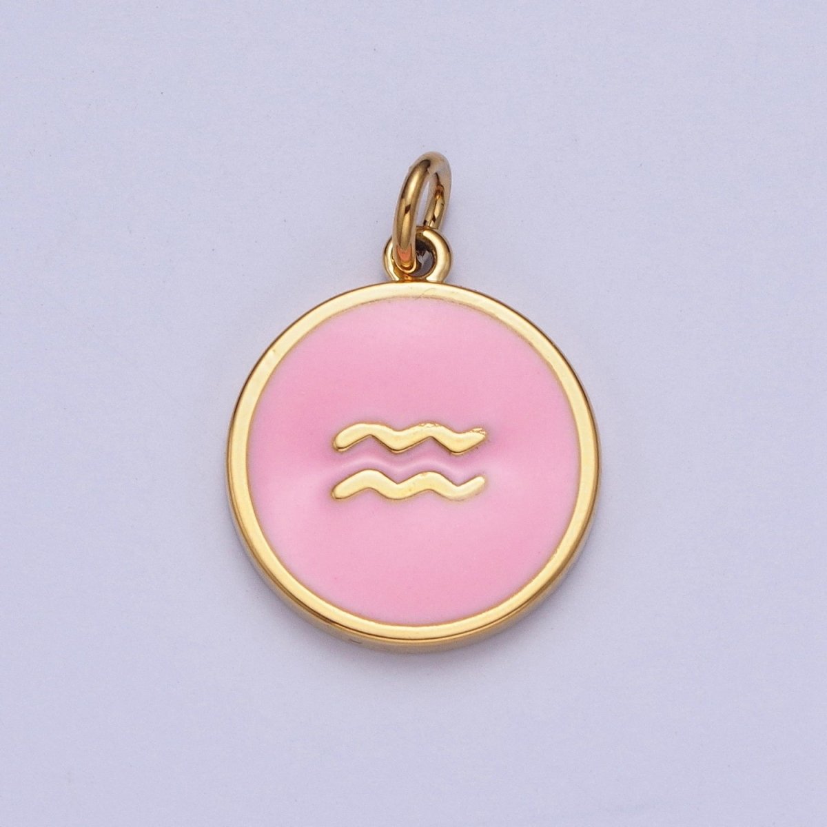 Pink Zodiac Sign Charms, Horoscope Symbol Birthday Disc pendant Astrology sign in 24k Gold Filled A-A1457-A-A1462