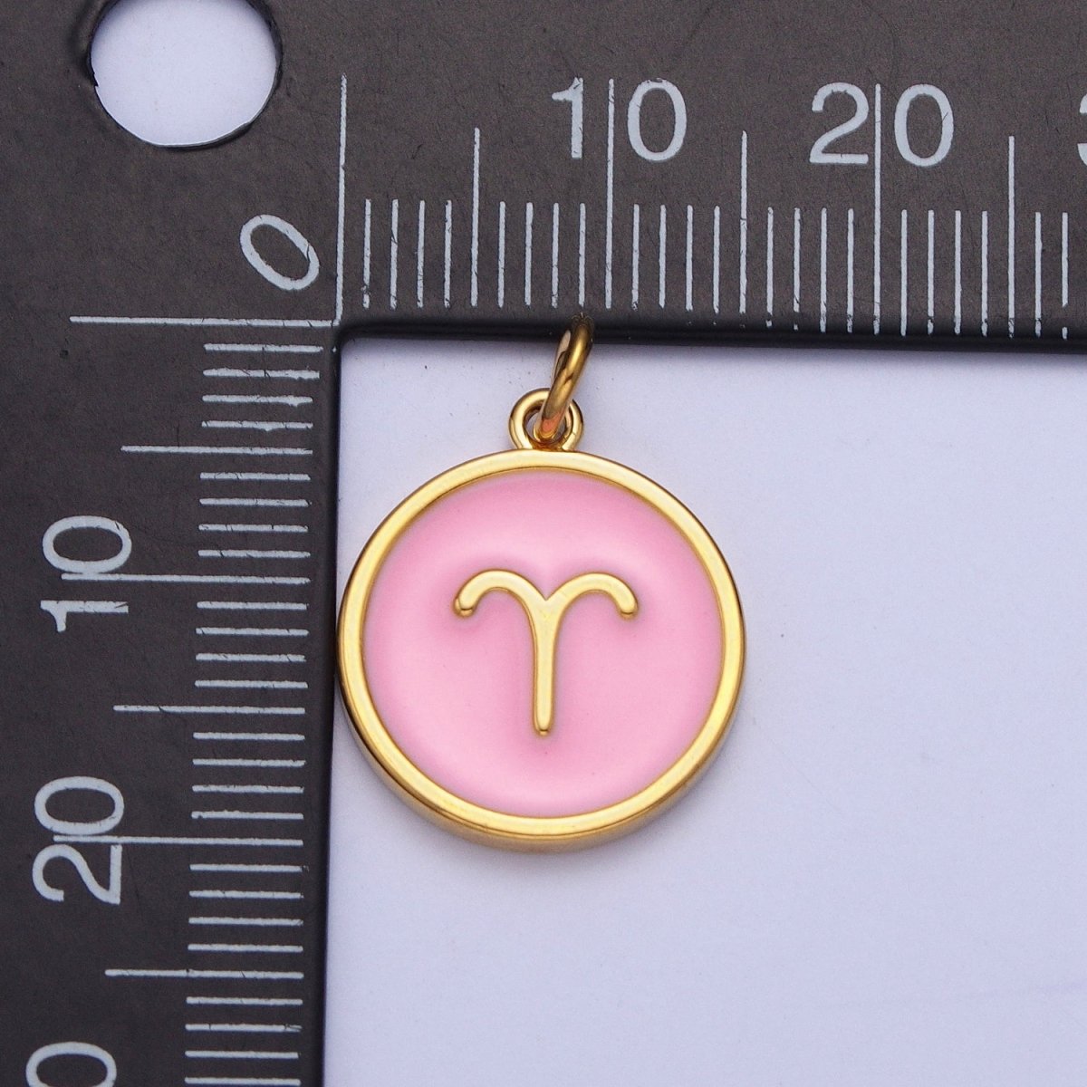 Pink Zodiac Sign Charms, Horoscope Symbol Birthday Disc pendant Astrology sign in 24k Gold Filled A-A1457-A-A1462